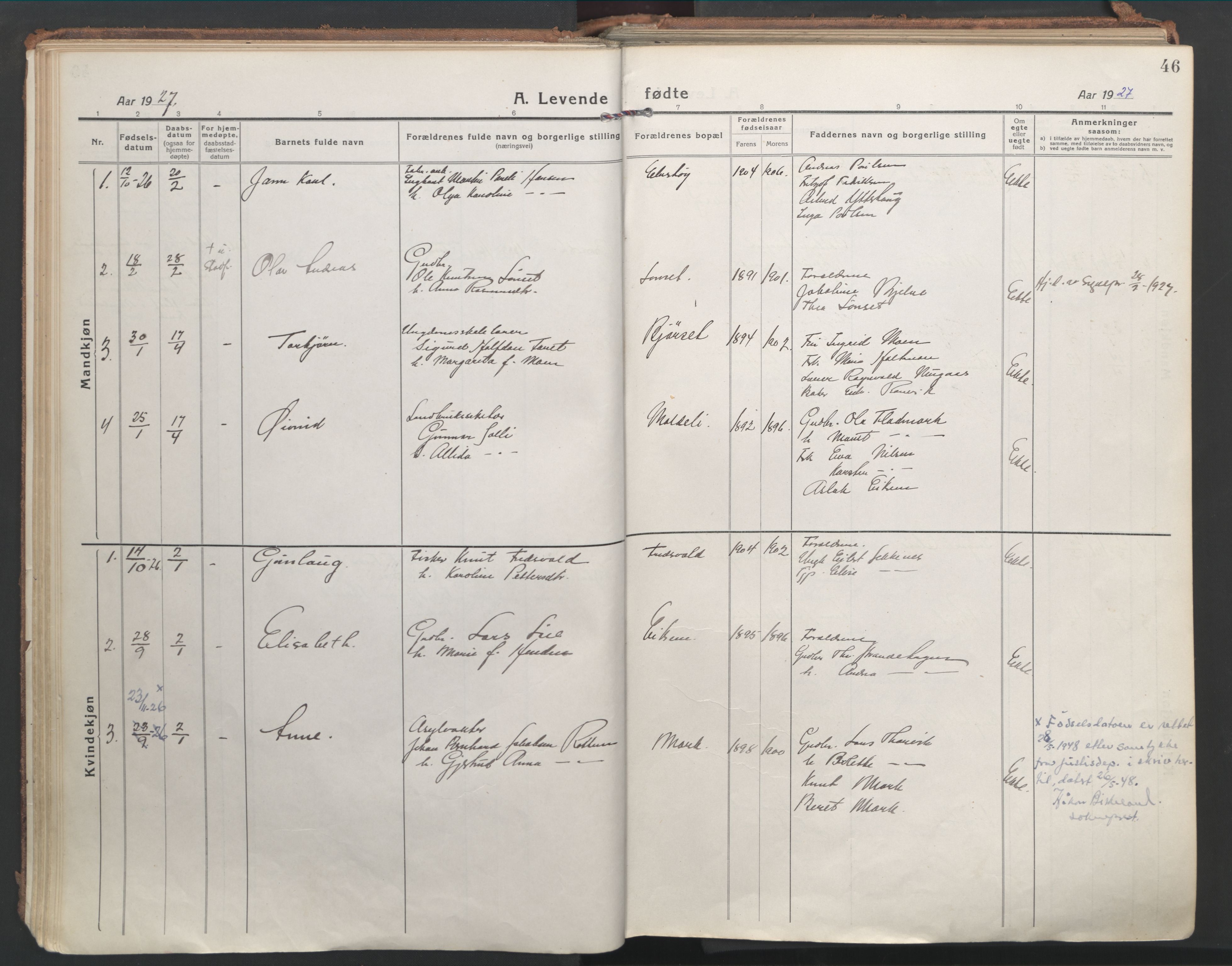 Ministerialprotokoller, klokkerbøker og fødselsregistre - Møre og Romsdal, AV/SAT-A-1454/555/L0659: Parish register (official) no. 555A10, 1917-1971, p. 46