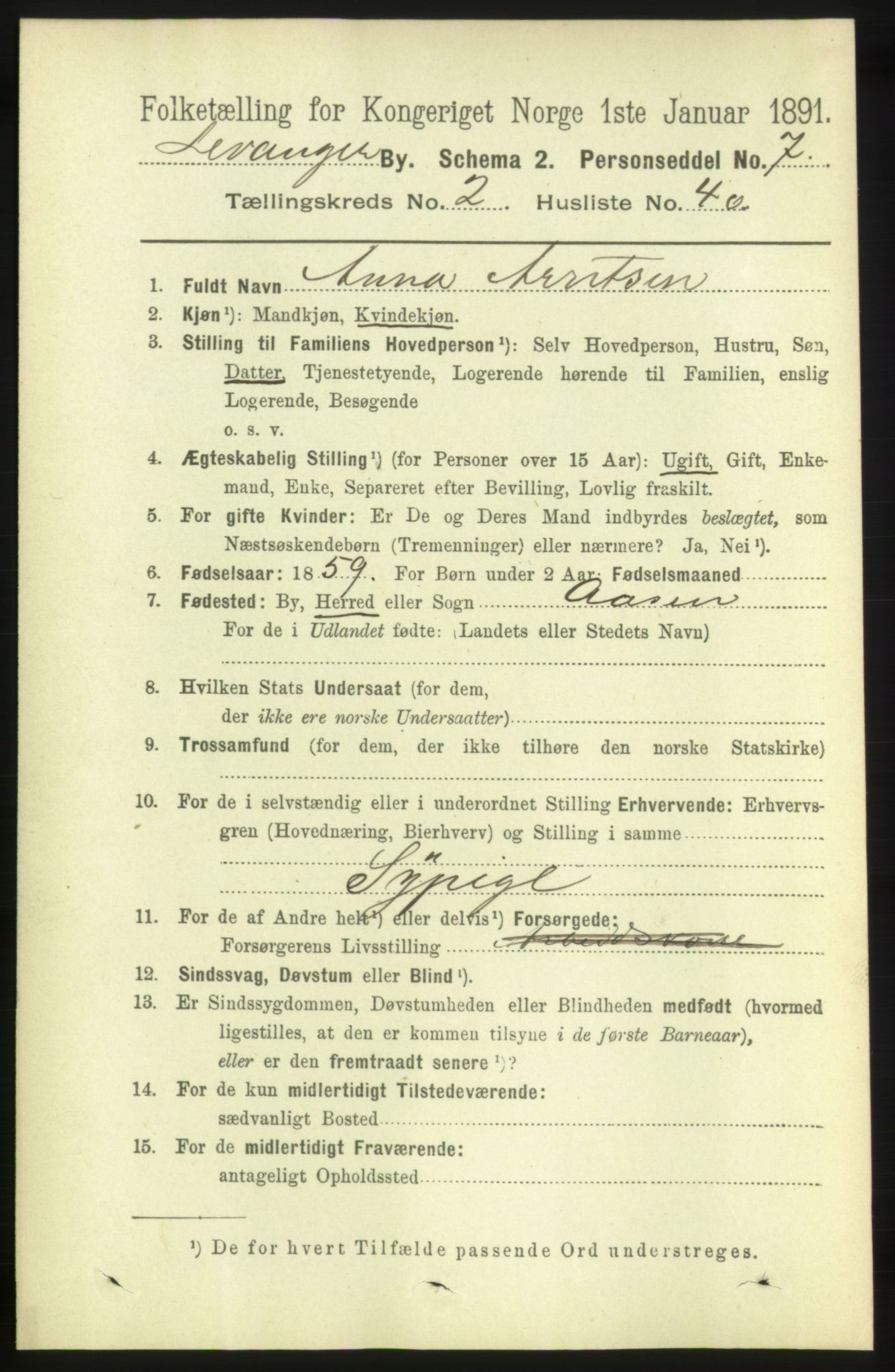 RA, 1891 census for 1701 Levanger, 1891, p. 811