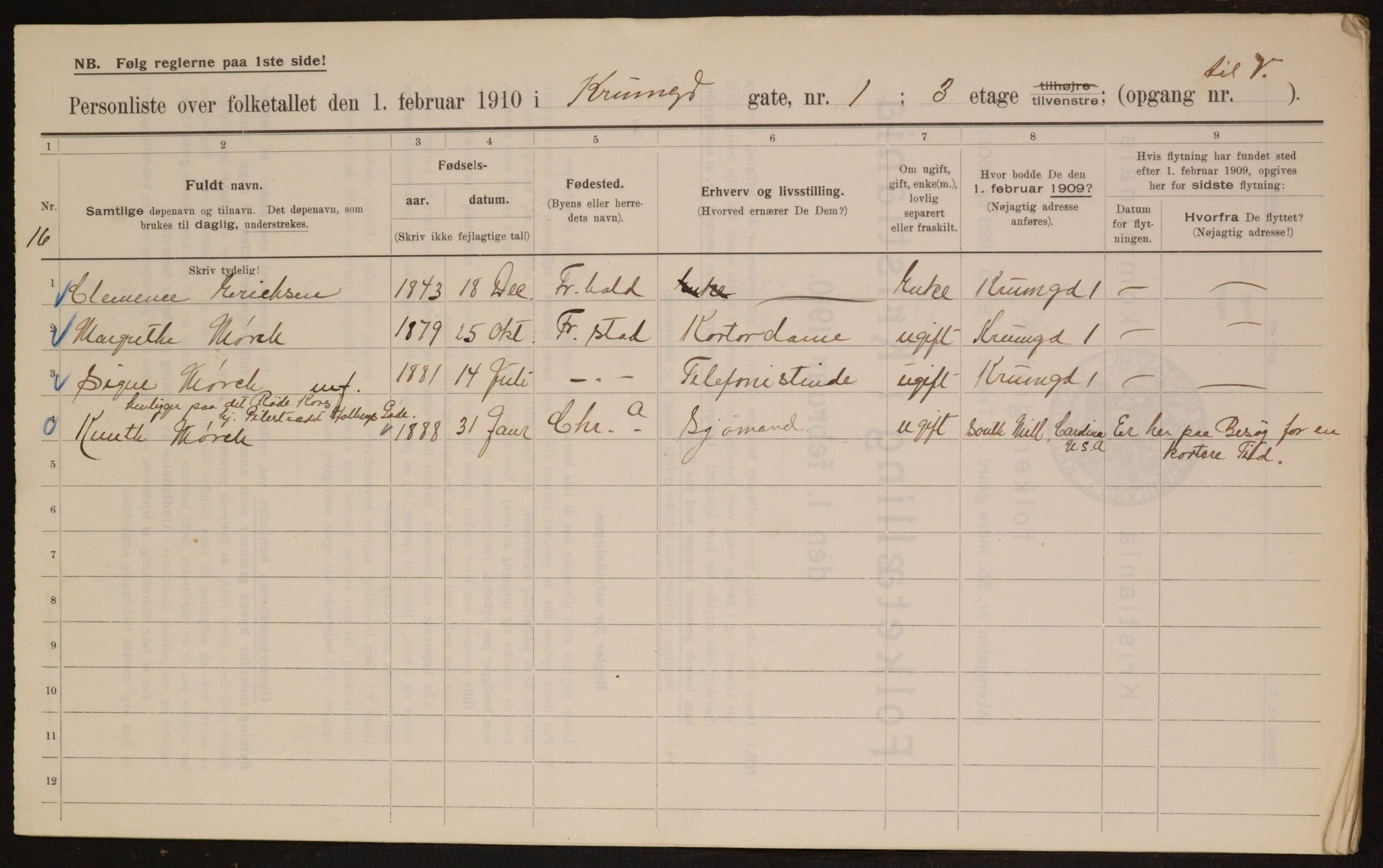 OBA, Municipal Census 1910 for Kristiania, 1910, p. 53109