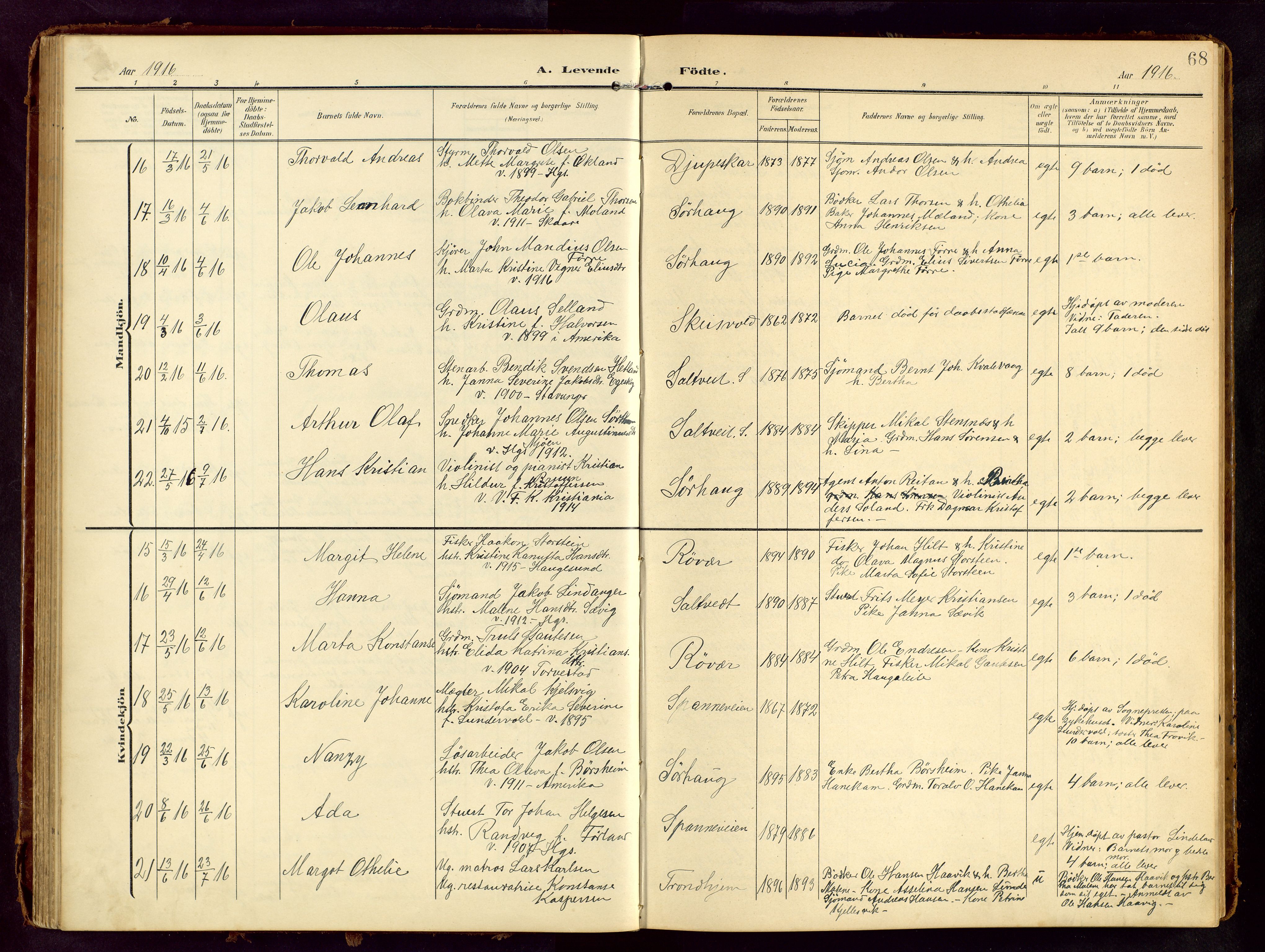 Haugesund sokneprestkontor, AV/SAST-A -101863/H/Ha/Hab/L0006: Parish register (copy) no. B 6, 1906-1944, p. 68