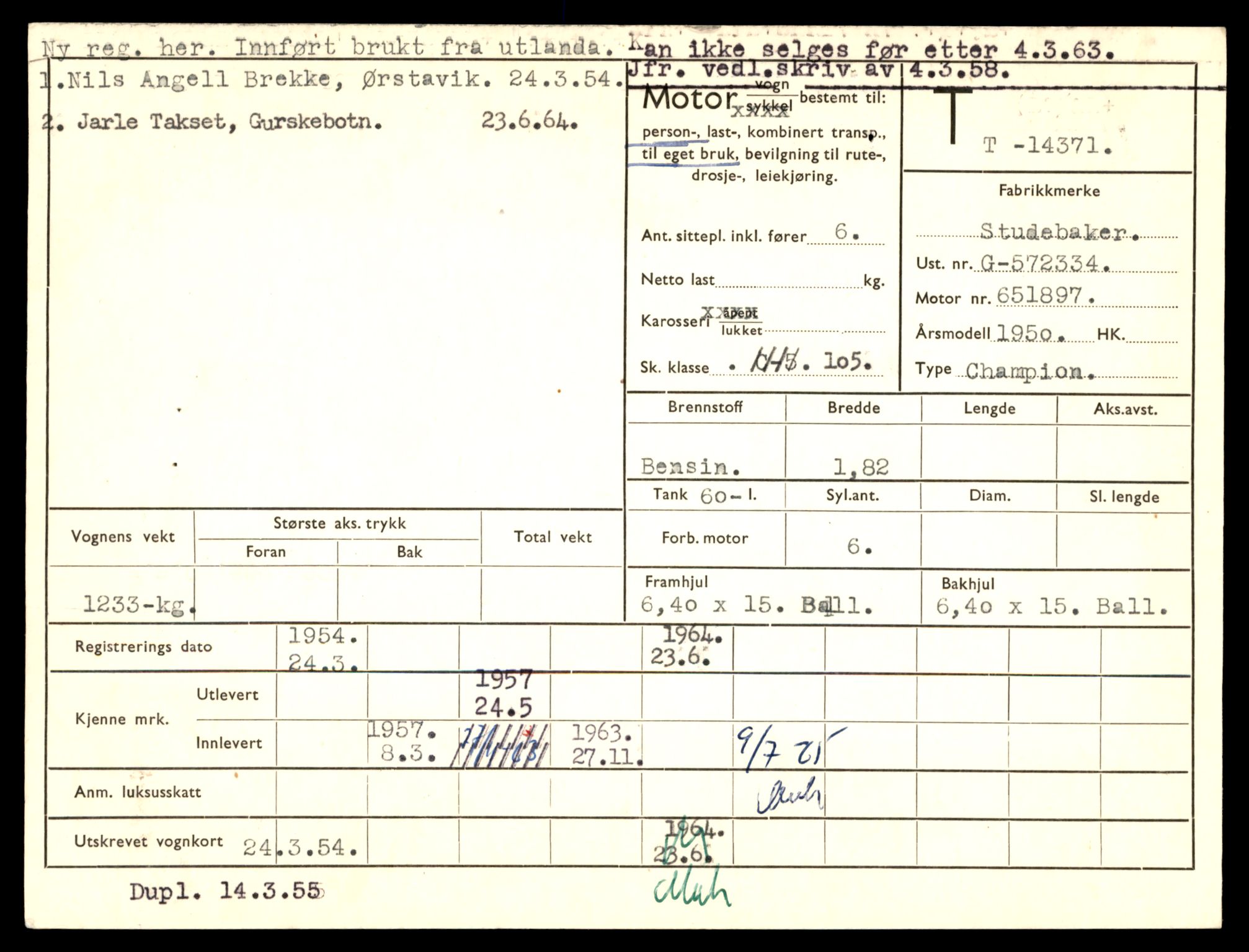 Møre og Romsdal vegkontor - Ålesund trafikkstasjon, AV/SAT-A-4099/F/Fe/L0045: Registreringskort for kjøretøy T 14320 - T 14444, 1927-1998, p. 1369