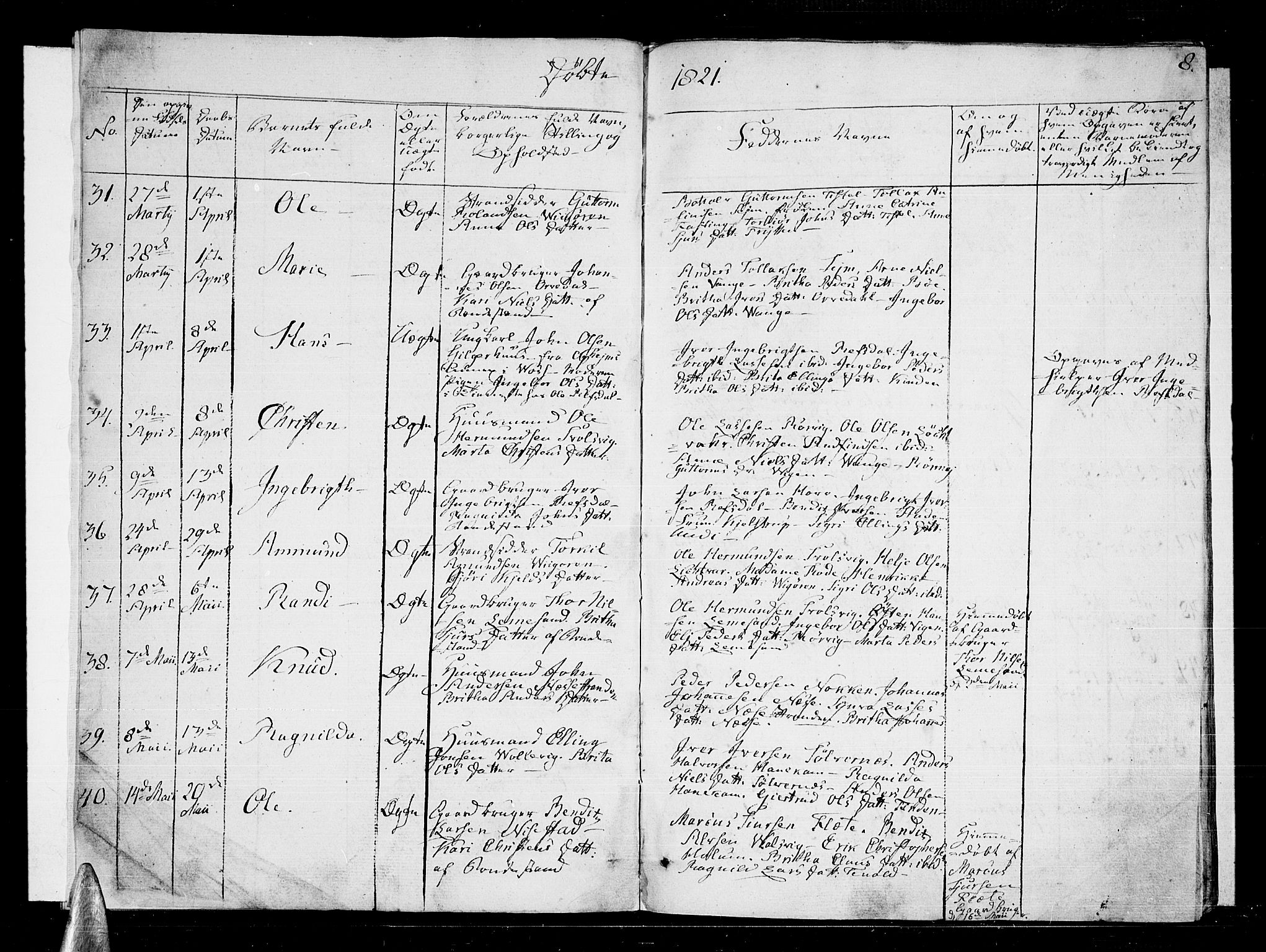 Vik sokneprestembete, AV/SAB-A-81501/H/Haa/Haaa/L0006: Parish register (official) no. A 6, 1821-1831, p. 7-8