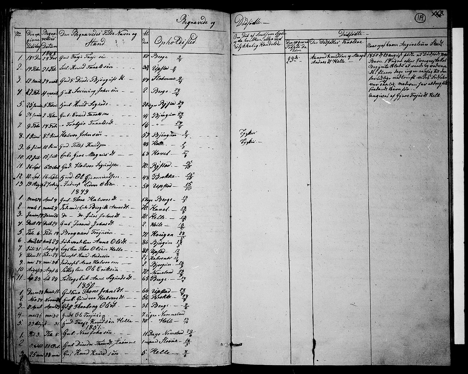 Valle sokneprestkontor, SAK/1111-0044/F/Fb/Fbb/L0001: Parish register (copy) no. B 1, 1848-1875, p. 119