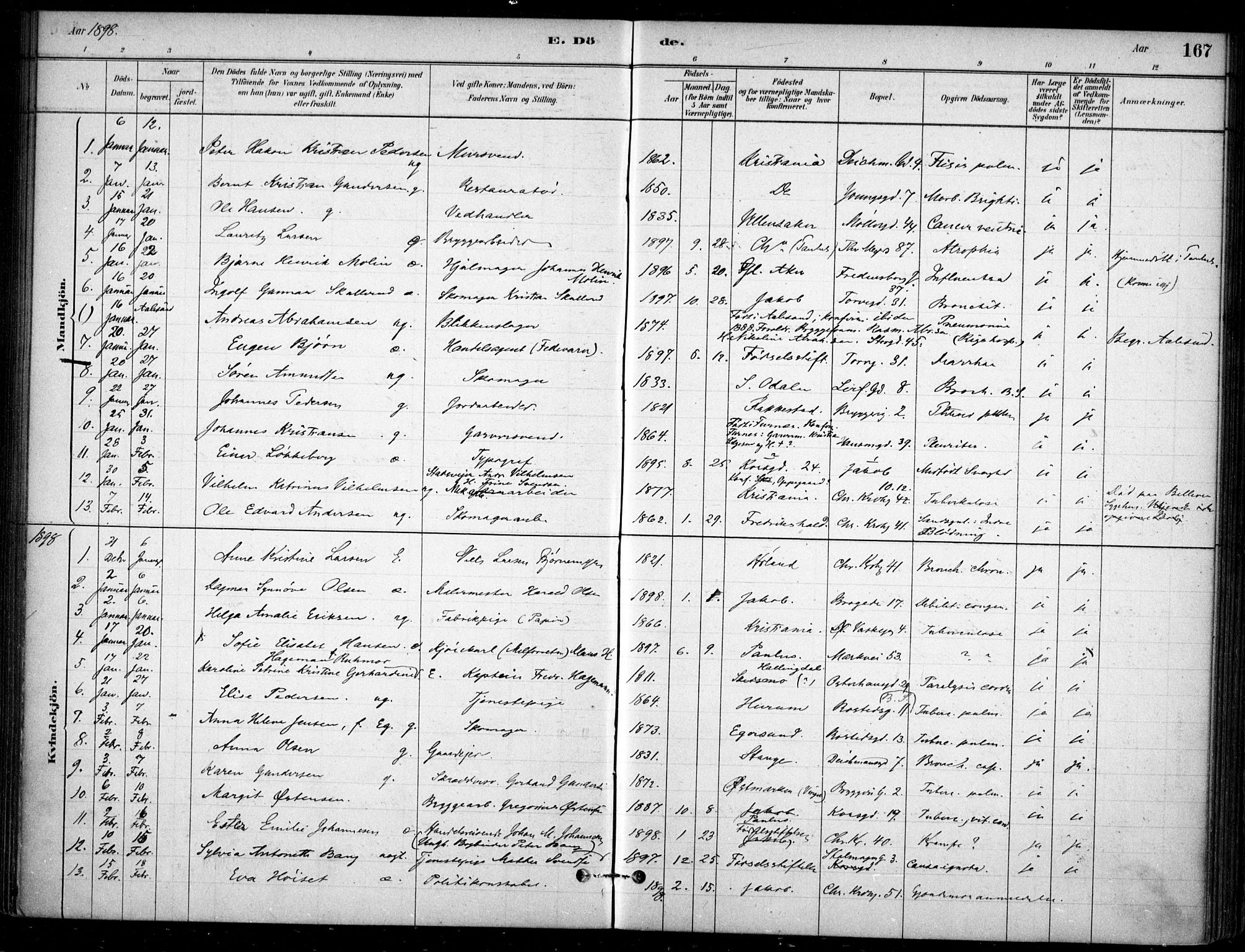 Jakob prestekontor Kirkebøker, SAO/A-10850/F/Fa/L0007: Parish register (official) no. 7, 1880-1905, p. 167