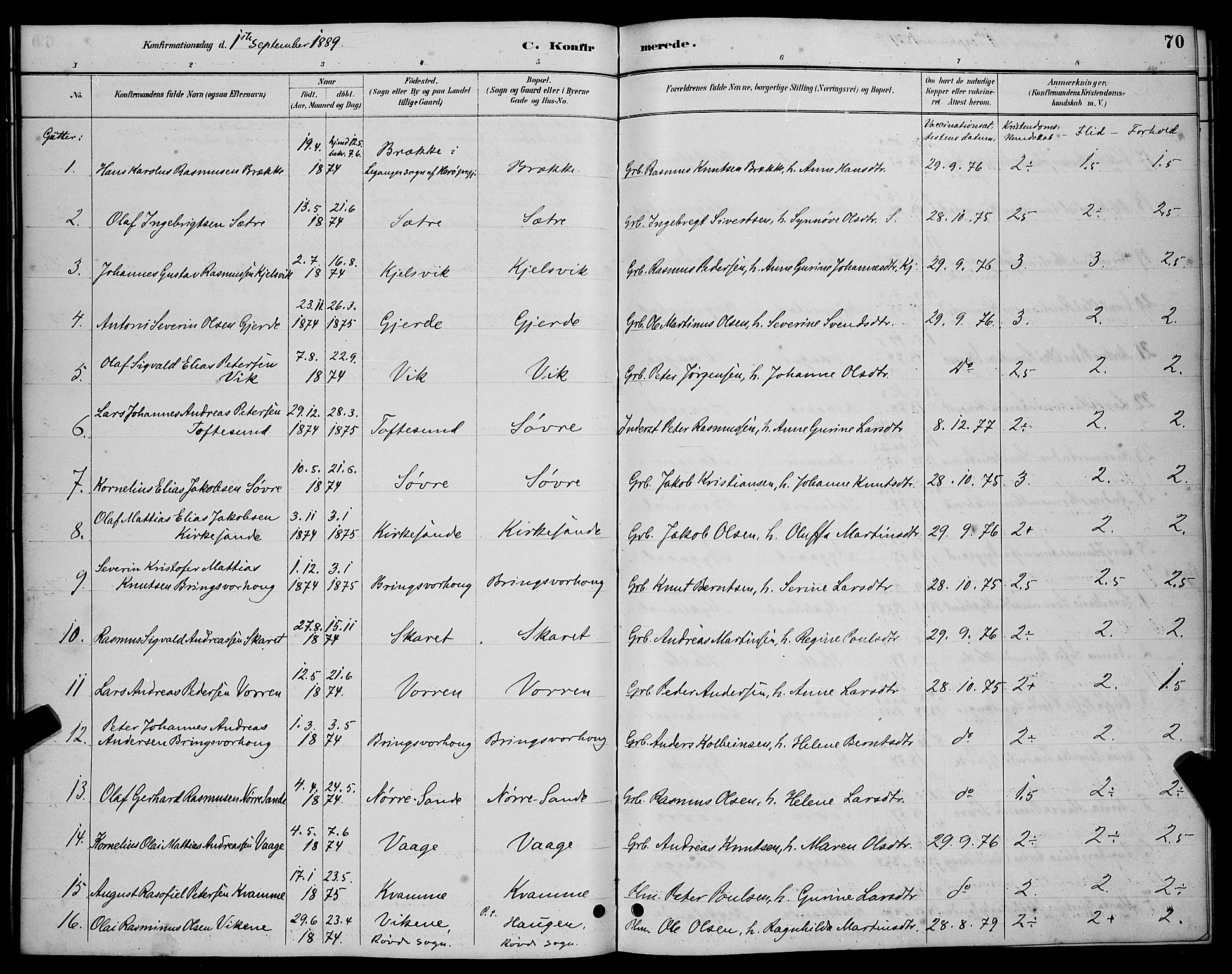 Ministerialprotokoller, klokkerbøker og fødselsregistre - Møre og Romsdal, AV/SAT-A-1454/503/L0048: Parish register (copy) no. 503C03, 1885-1893, p. 70