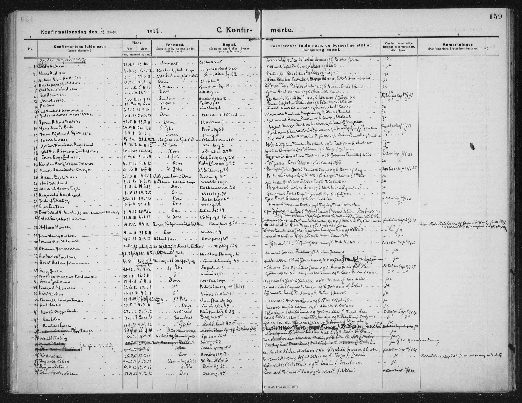 Domkirken sokneprestkontor, AV/SAST-A-101812/002/A/L0019: Parish register (official) no. A 35, 1916-1932, p. 159