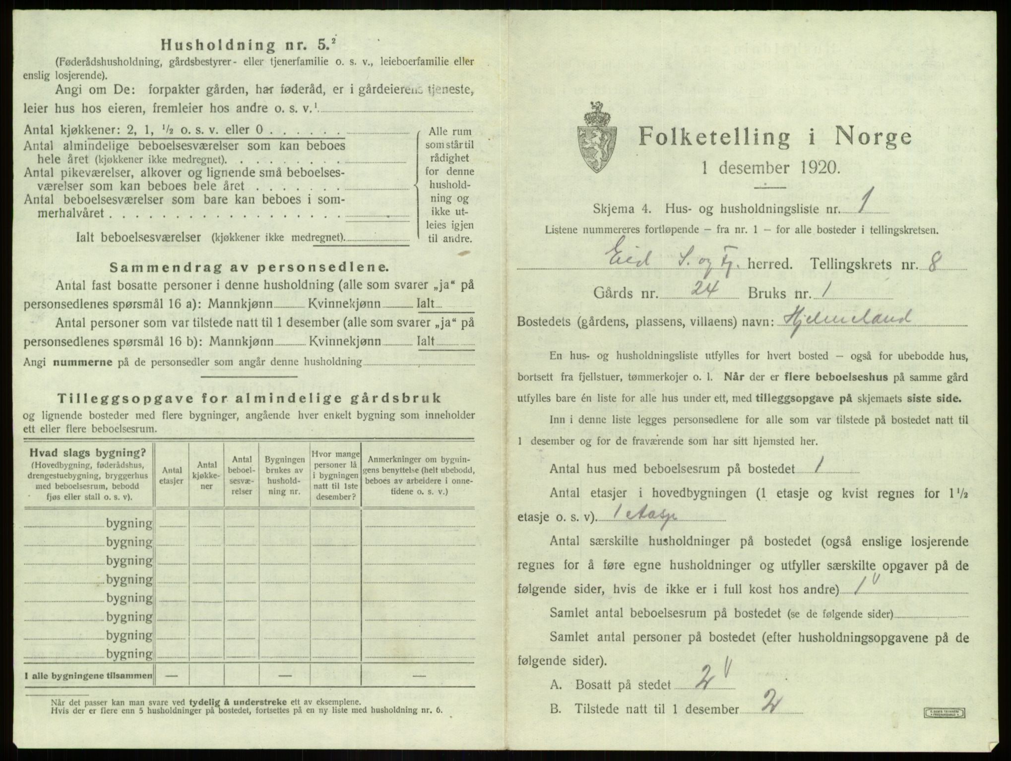 SAB, 1920 census for Eid, 1920, p. 466