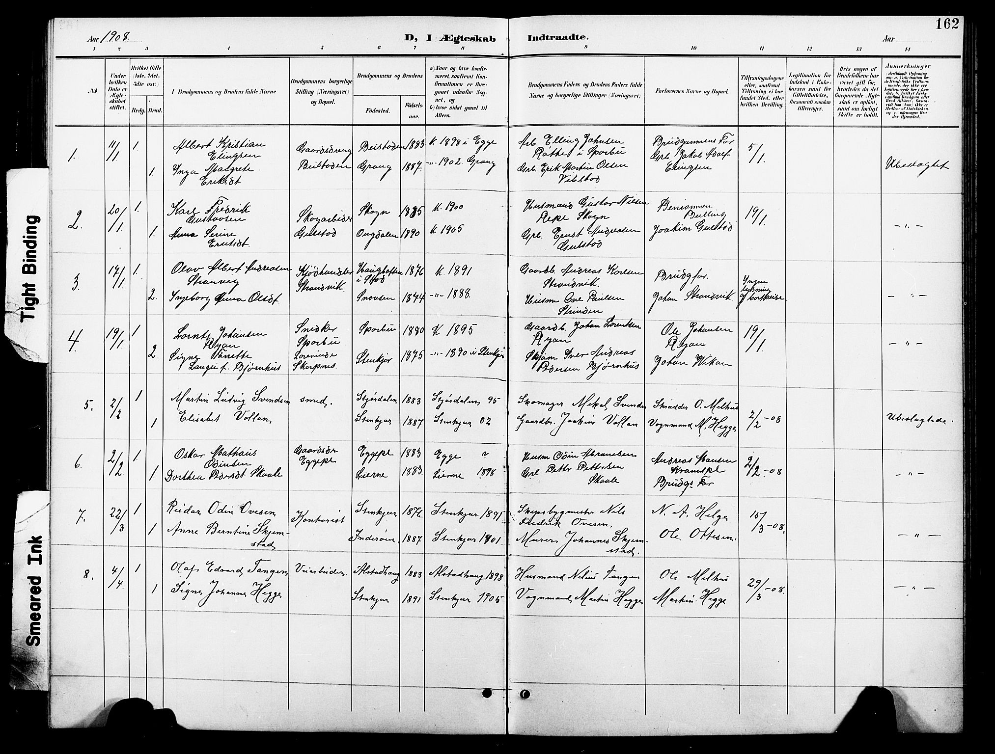 Ministerialprotokoller, klokkerbøker og fødselsregistre - Nord-Trøndelag, SAT/A-1458/739/L0375: Parish register (copy) no. 739C03, 1898-1908, p. 162