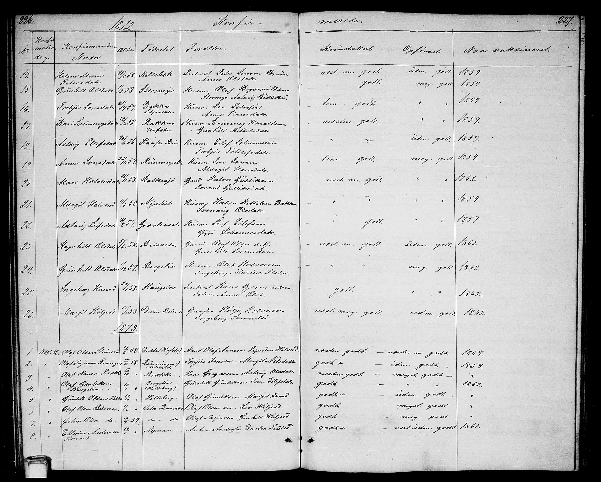 Gransherad kirkebøker, AV/SAKO-A-267/G/Ga/L0002: Parish register (copy) no. I 2, 1854-1886, p. 226-227