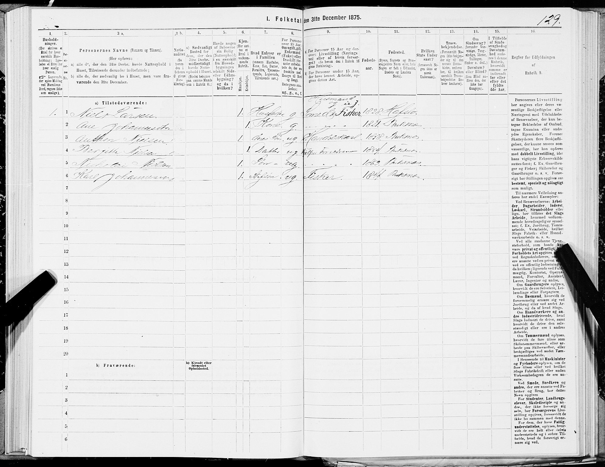 SAT, 1875 census for 1860P Buksnes, 1875, p. 1129