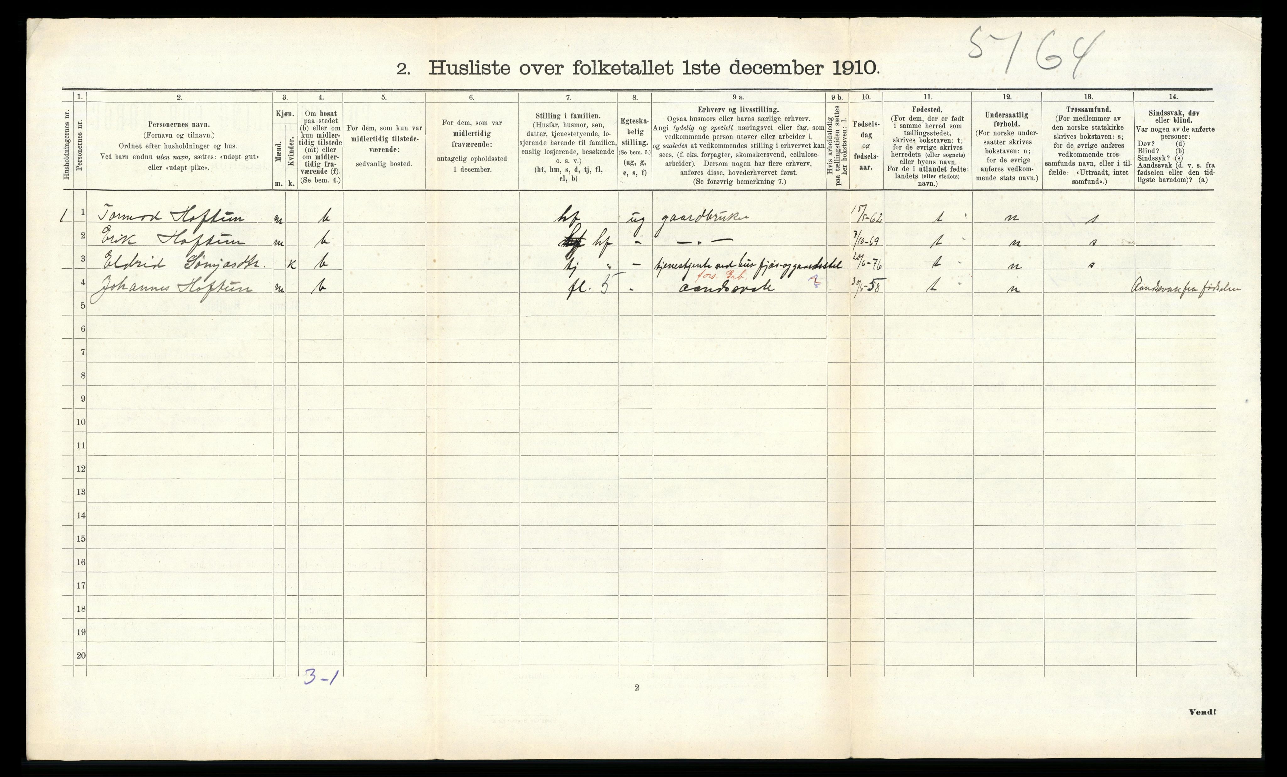RA, 1910 census for Suldal, 1910, p. 344