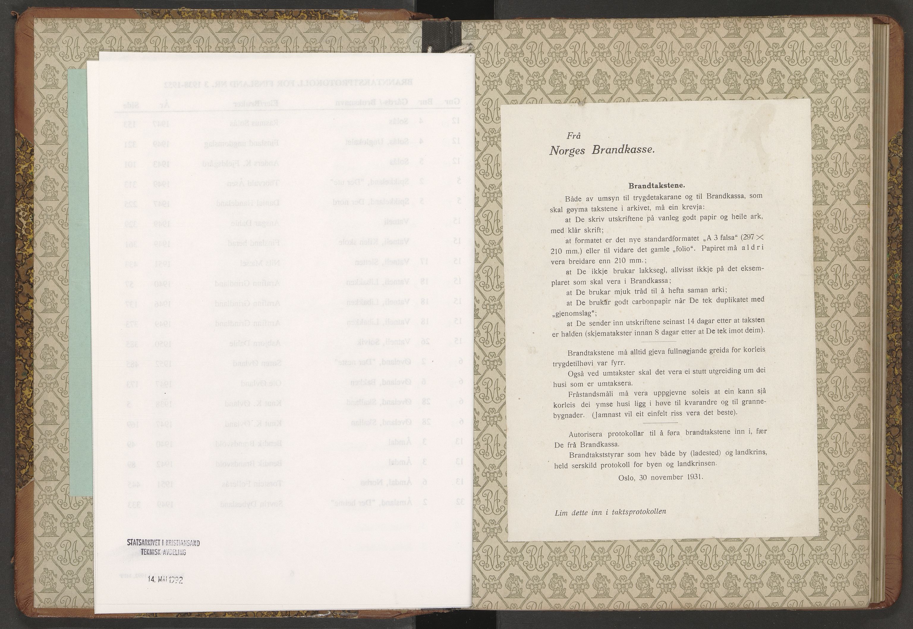 Norges Brannkasse Finsland, AV/SAK-2241-0013/F/Fa/L0003: Branntakstprotokoll nr. 3 med gårdsnavnregister, 1938-1952