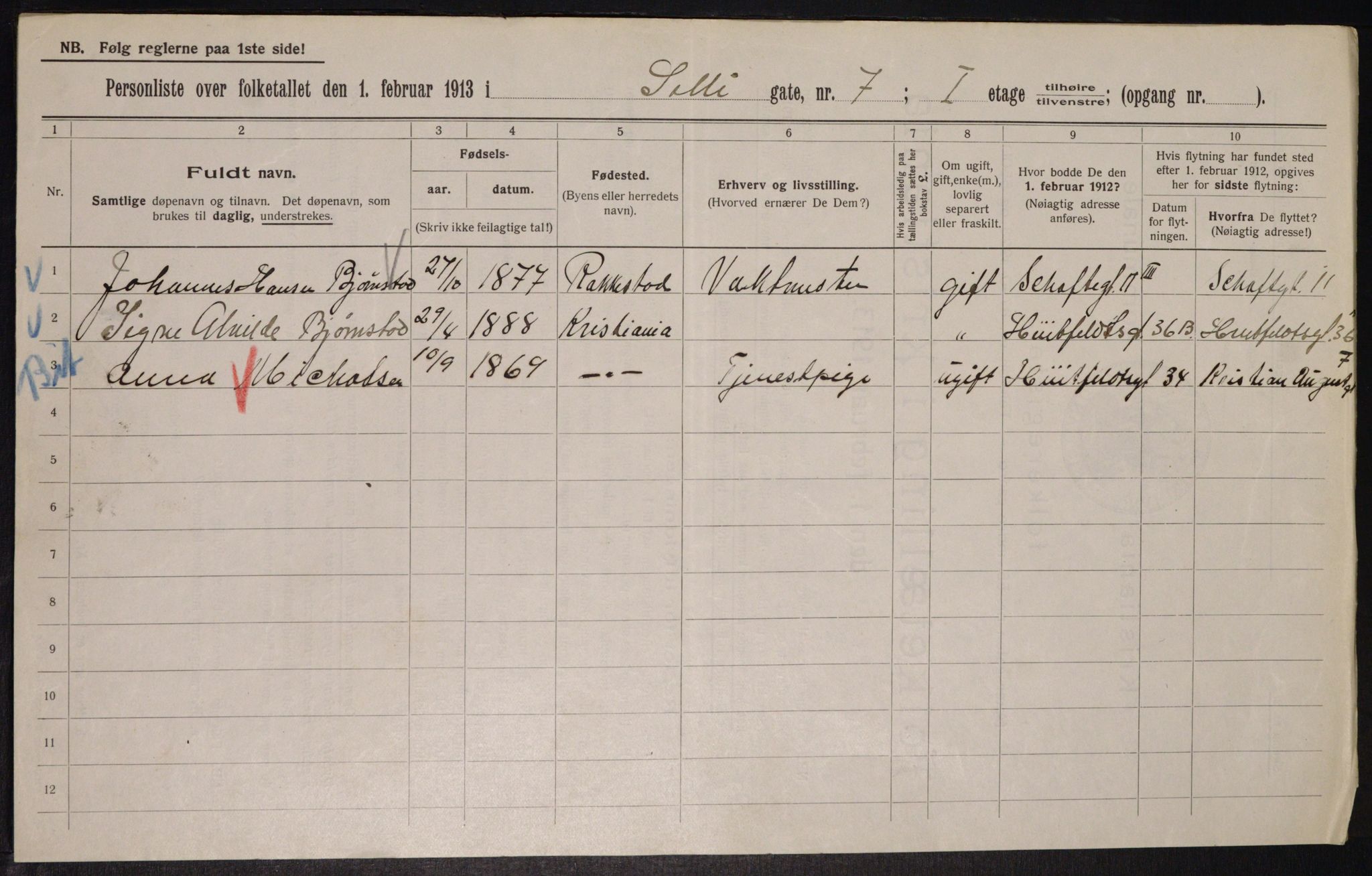 OBA, Municipal Census 1913 for Kristiania, 1913, p. 99724