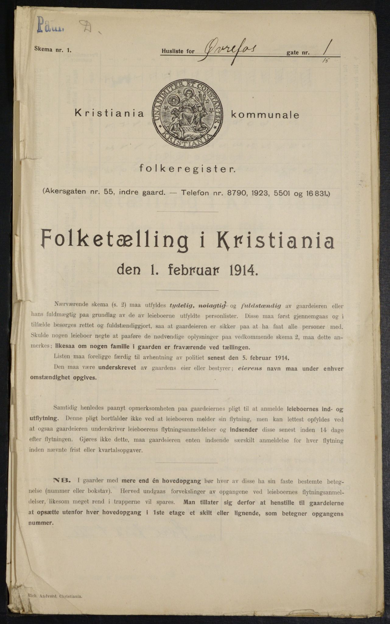 OBA, Municipal Census 1914 for Kristiania, 1914, p. 130508