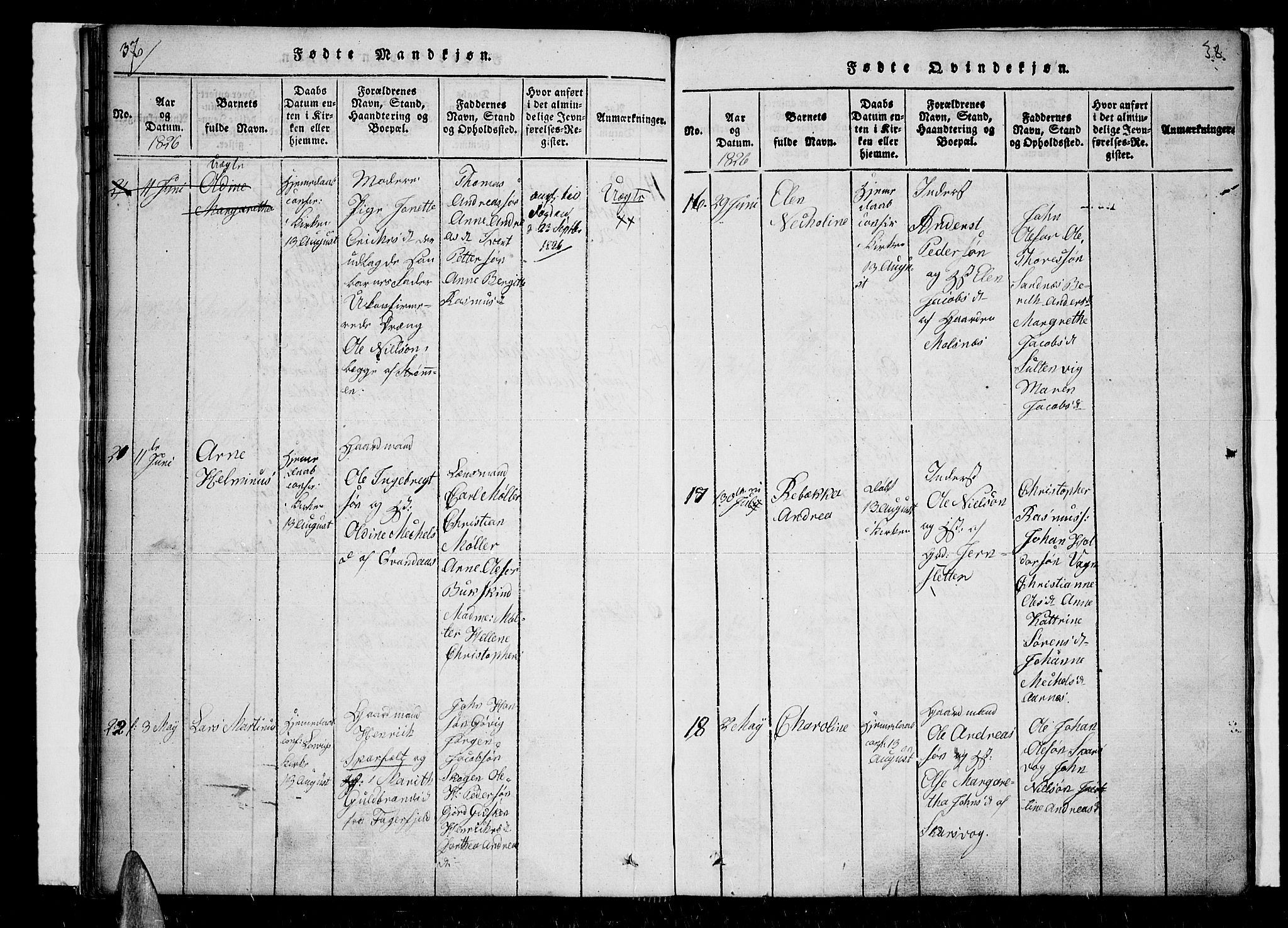 Lenvik sokneprestembete, SATØ/S-1310/H/Ha/Haa/L0003kirke: Parish register (official) no. 3, 1820-1831, p. 38
