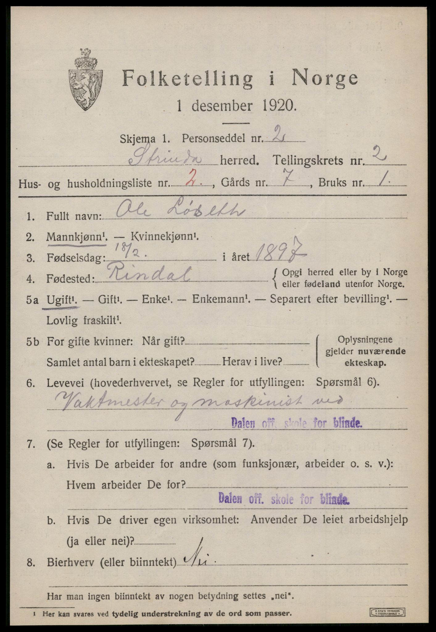 SAT, 1920 census for Strinda, 1920, p. 6022