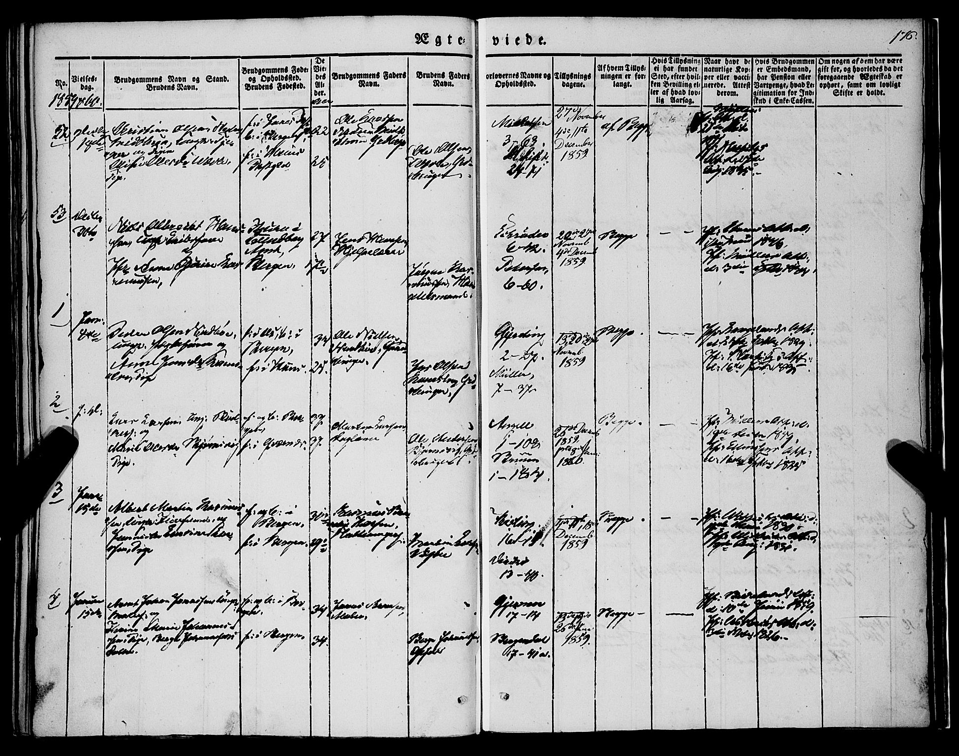 Nykirken Sokneprestembete, AV/SAB-A-77101/H/Haa/L0031: Parish register (official) no. D 1, 1834-1861, p. 176