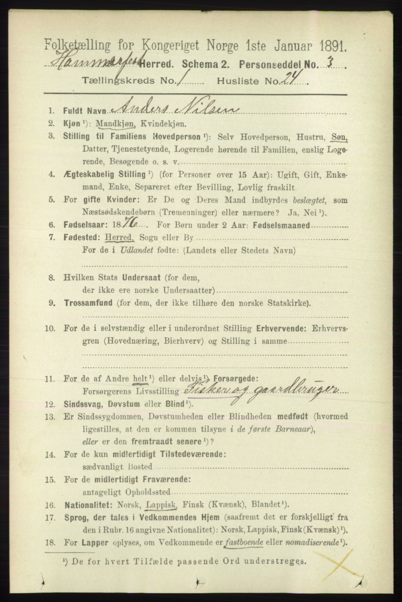 RA, 1891 census for 2016 Hammerfest, 1891, p. 239