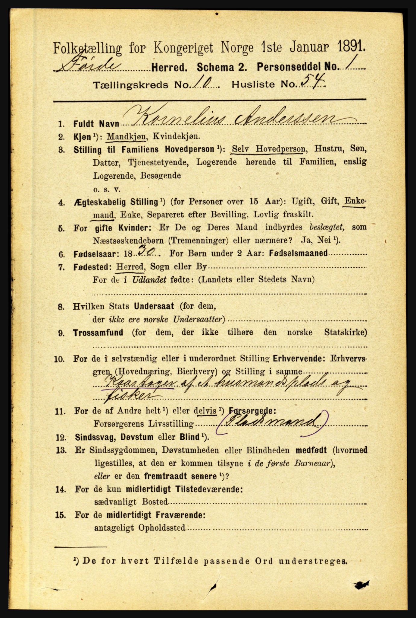 RA, 1891 census for 1432 Førde, 1891, p. 3960