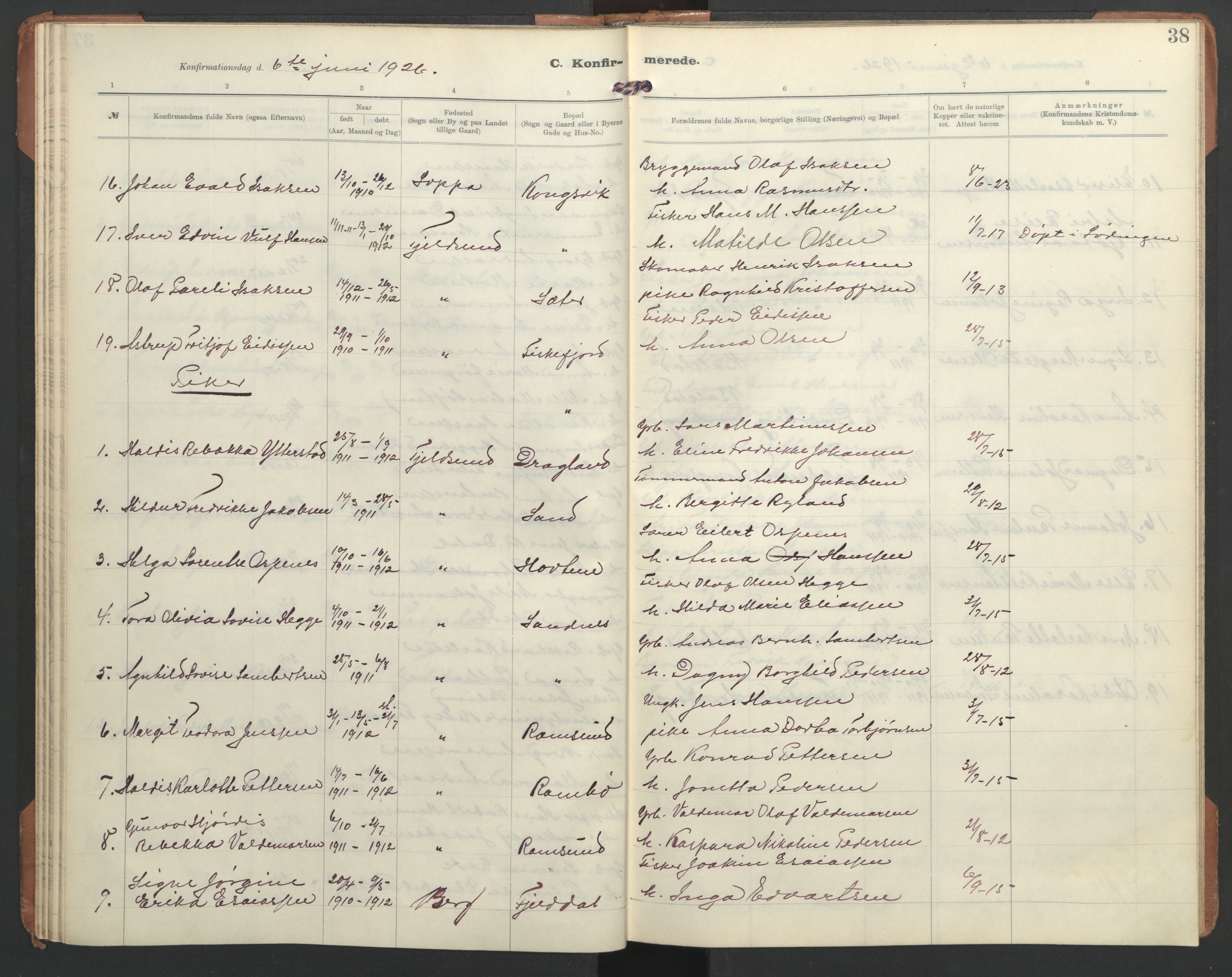 Ministerialprotokoller, klokkerbøker og fødselsregistre - Nordland, SAT/A-1459/865/L0934: Parish register (copy) no. 865C06, 1911-1942, p. 38