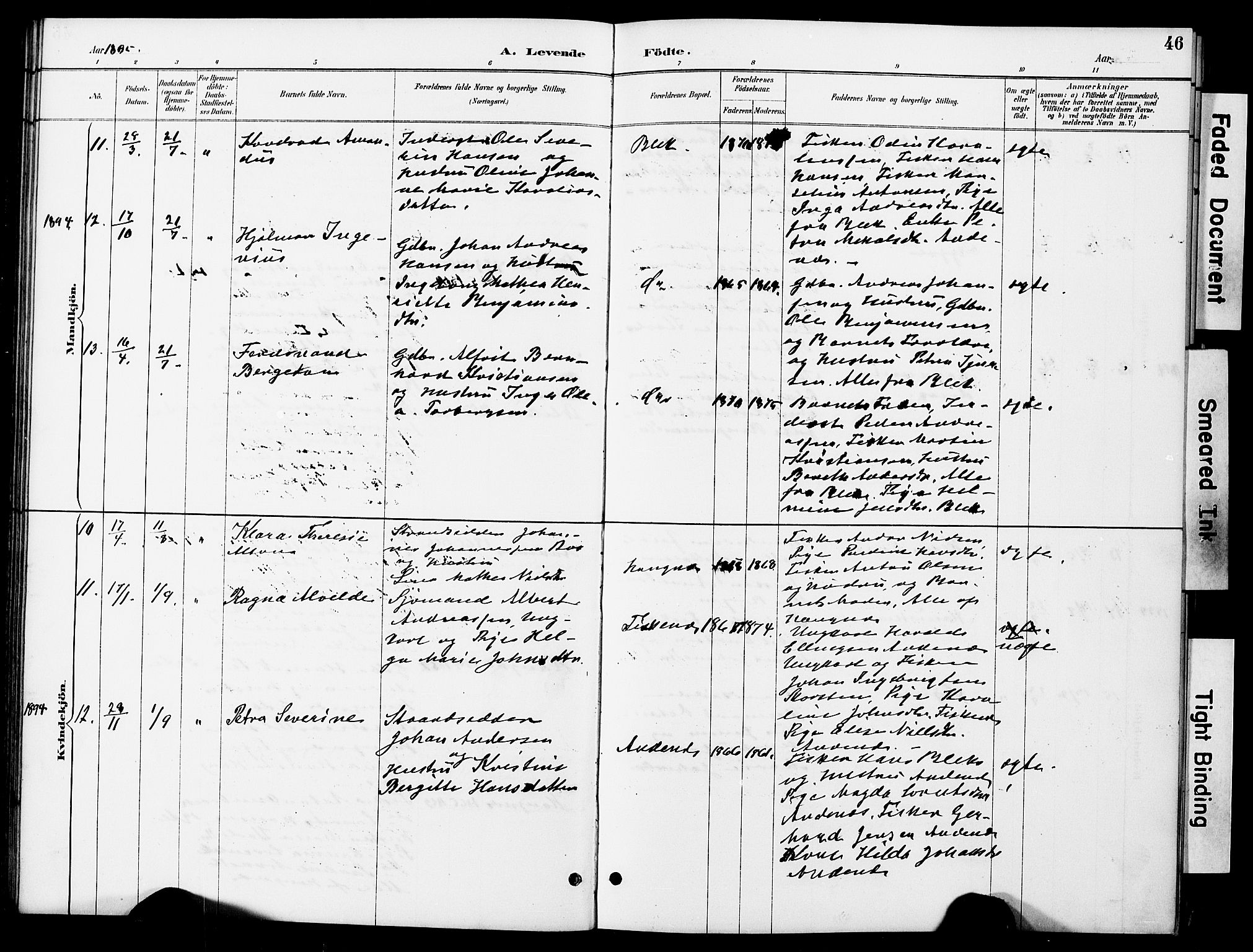 Ministerialprotokoller, klokkerbøker og fødselsregistre - Nordland, AV/SAT-A-1459/899/L1448: Parish register (copy) no. 899C03, 1887-1902, p. 46