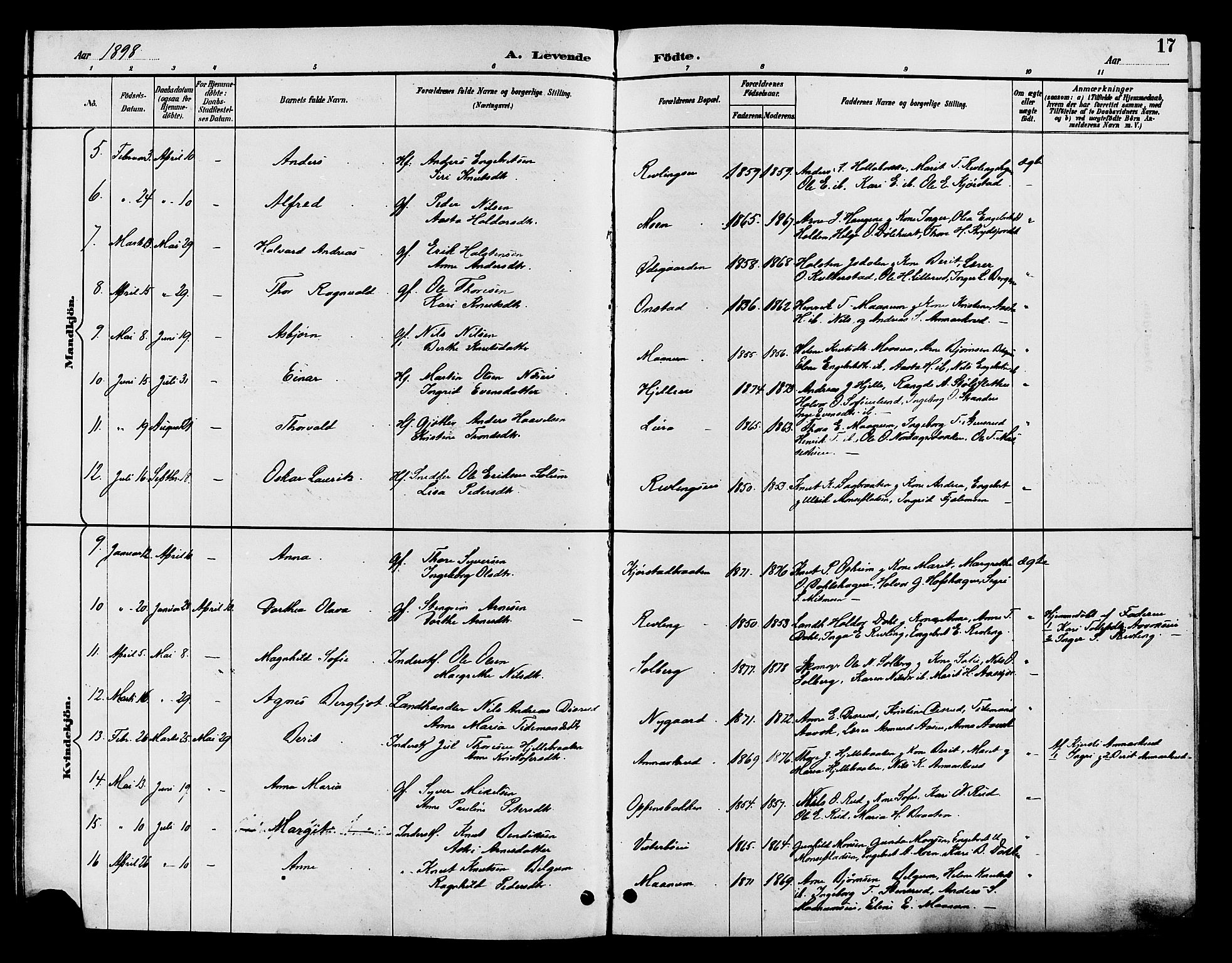 Nord-Aurdal prestekontor, SAH/PREST-132/H/Ha/Hab/L0010: Parish register (copy) no. 10, 1892-1907, p. 17