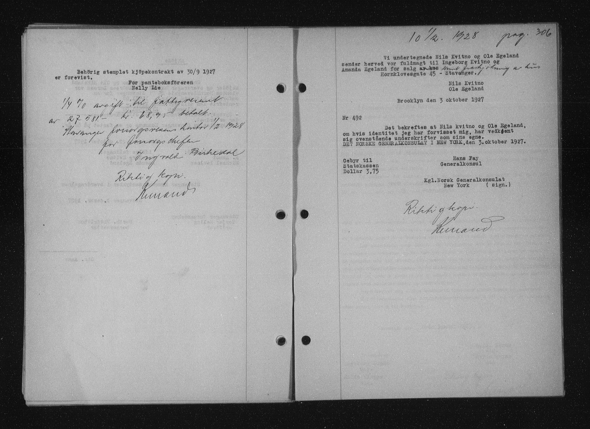 Stavanger byfogd, AV/SAST-A-101408/001/4/41/410/410BB/L0053: Mortgage book no. 41, 1927-1928, Deed date: 01.02.1928