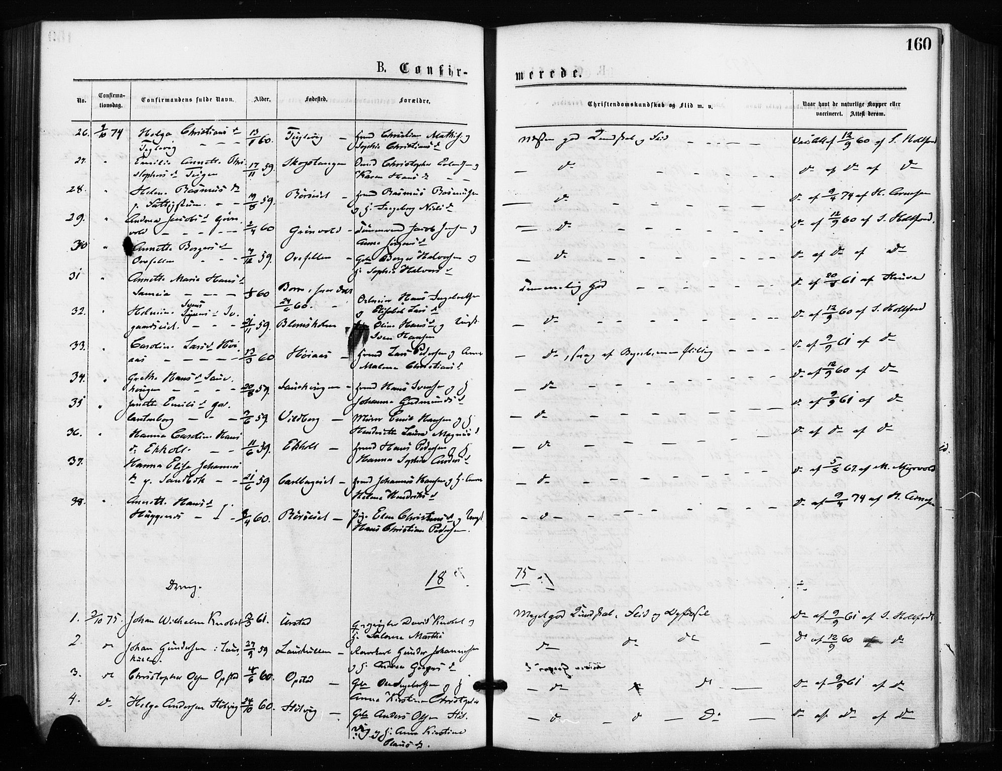 Rygge prestekontor Kirkebøker, SAO/A-10084b/F/Fa/L0006: Parish register (official) no. 6, 1872-1877, p. 160