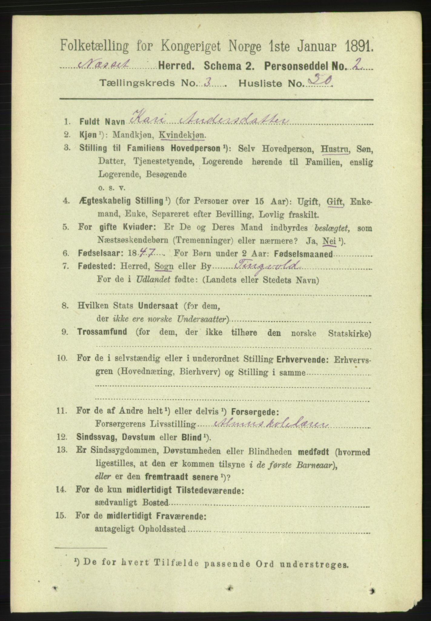 RA, 1891 census for 1543 Nesset, 1891, p. 1297