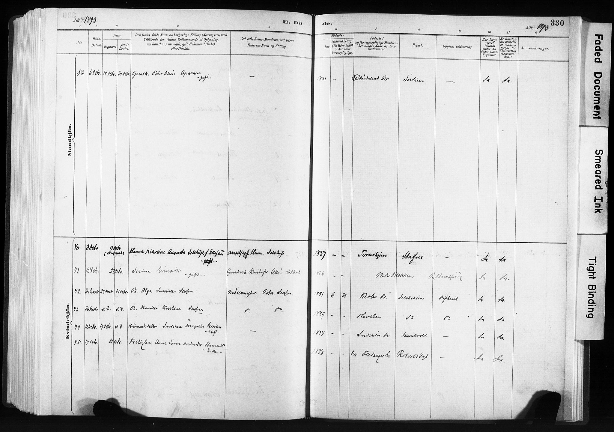 Ministerialprotokoller, klokkerbøker og fødselsregistre - Sør-Trøndelag, SAT/A-1456/606/L0300: Parish register (official) no. 606A15, 1886-1893, p. 330