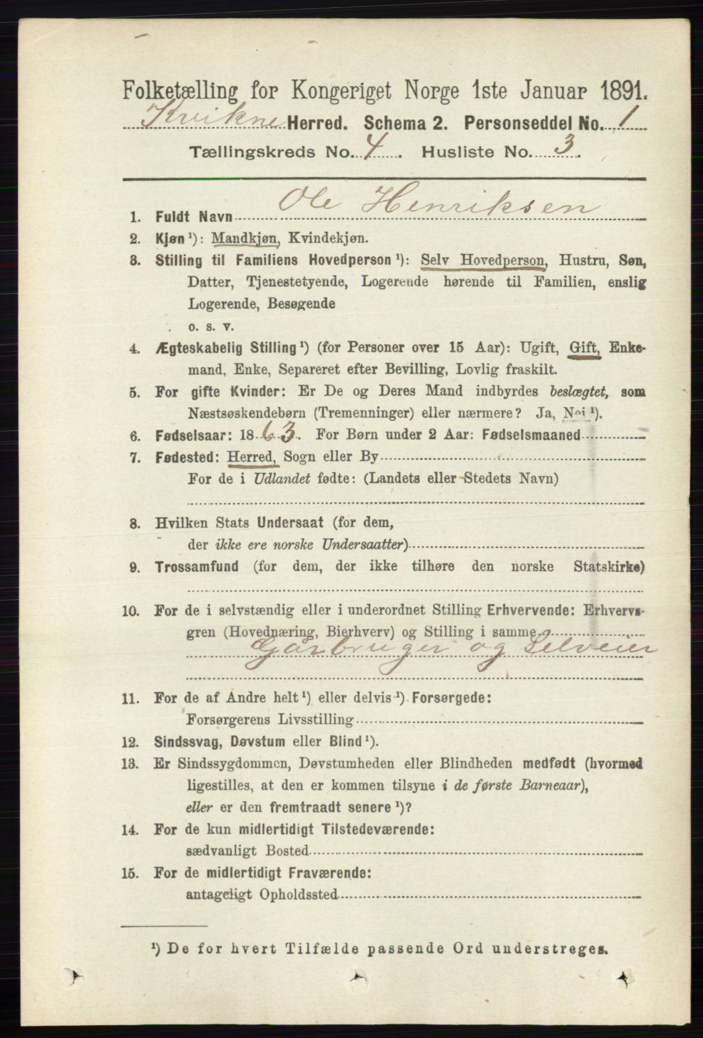 RA, 1891 census for 0440 Kvikne, 1891, p. 982