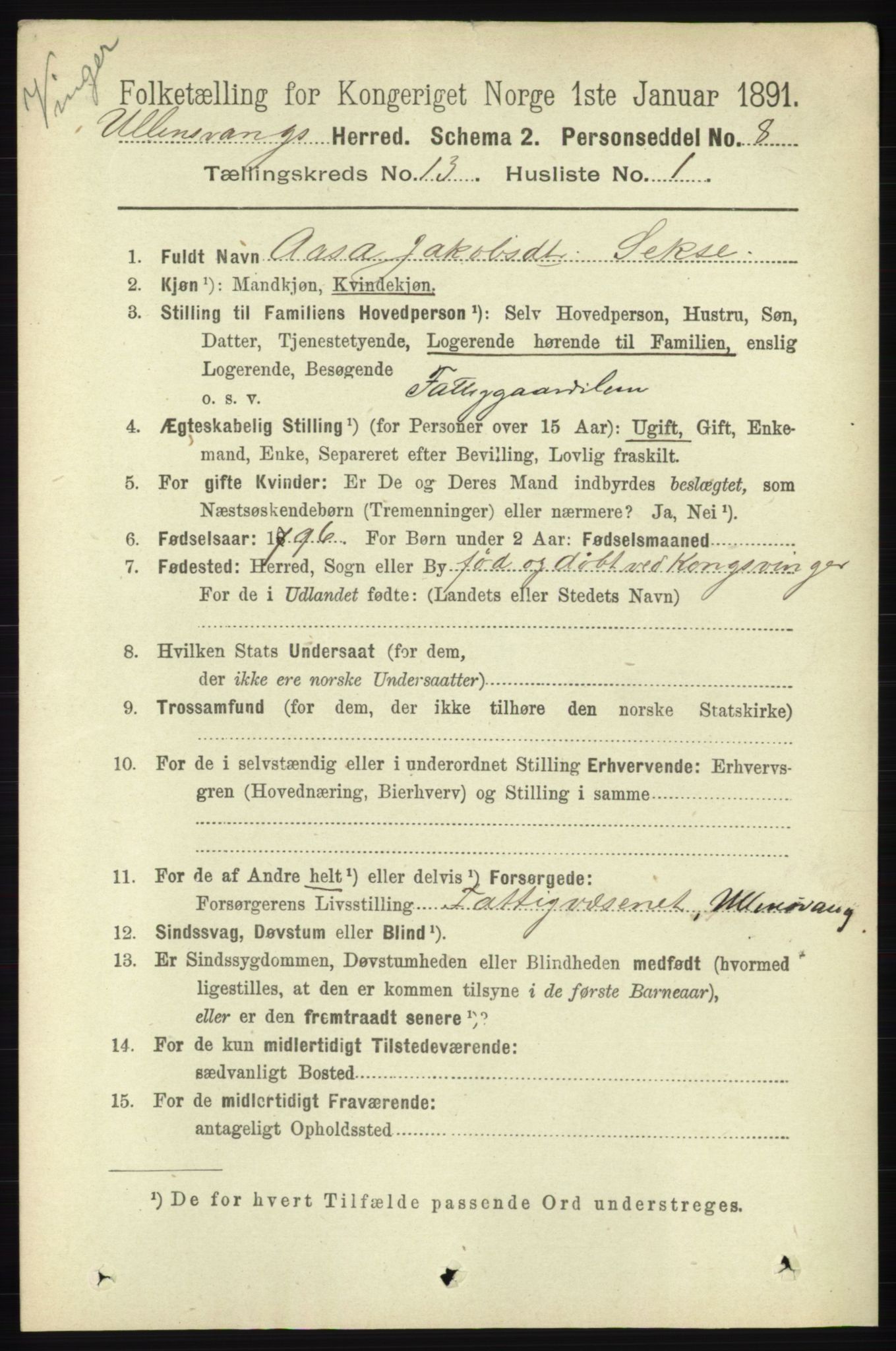 RA, 1891 census for 1230 Ullensvang, 1891, p. 5096