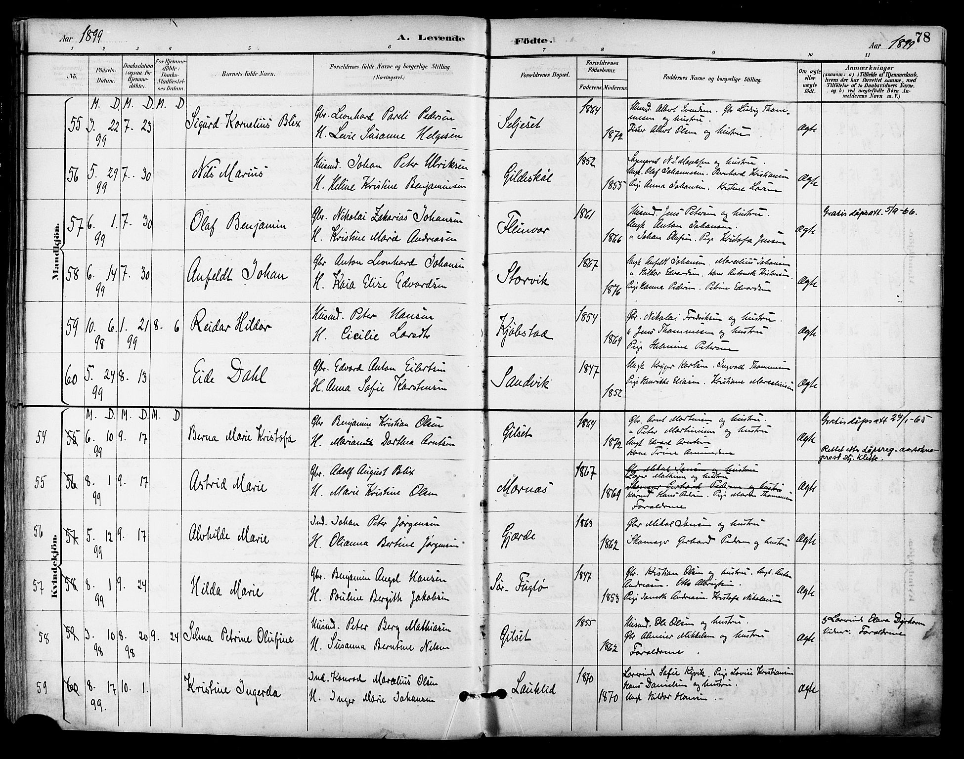 Ministerialprotokoller, klokkerbøker og fødselsregistre - Nordland, SAT/A-1459/805/L0101: Parish register (official) no. 805A07, 1892-1899, p. 78