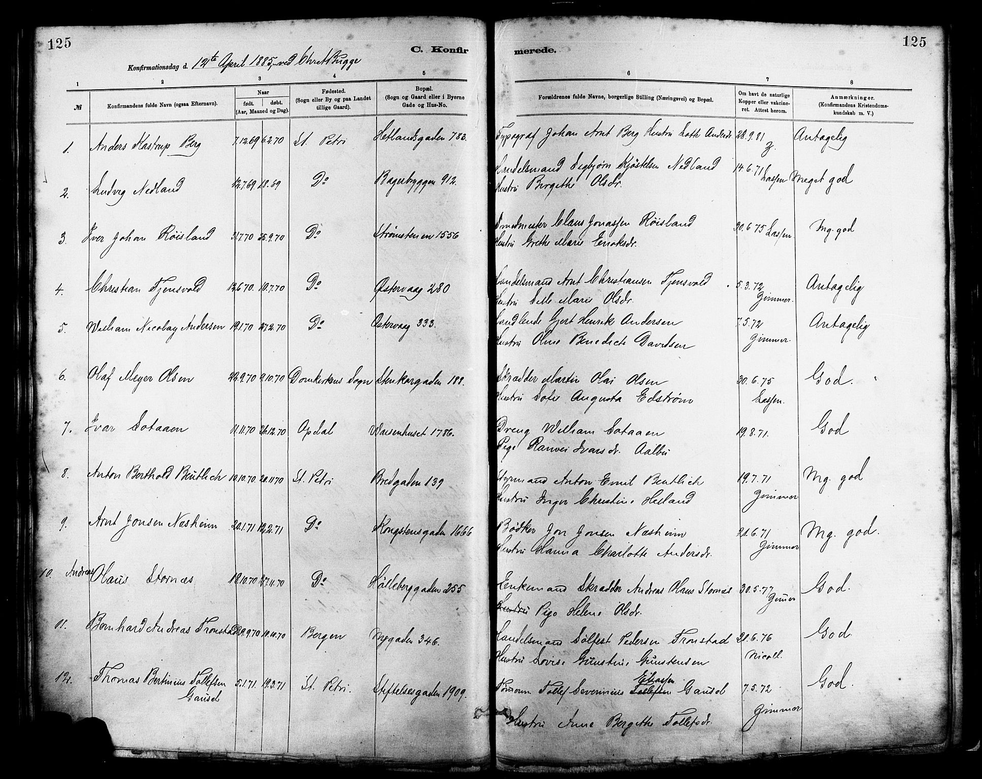St. Petri sokneprestkontor, SAST/A-101813/001/30/30BA/L0016: Parish register (official) no. A 16, 1879-1893, p. 125