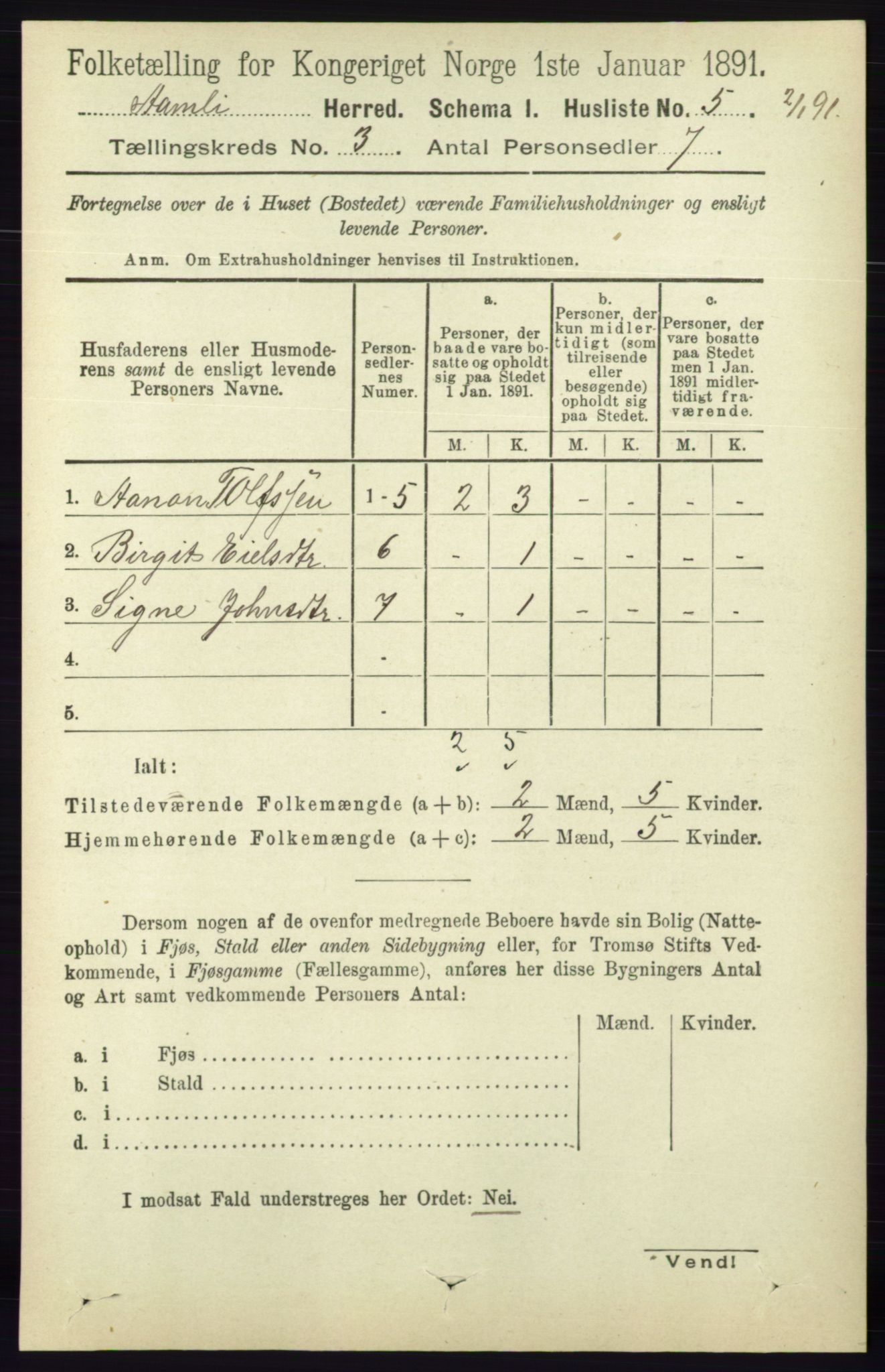 RA, 1891 census for 0929 Åmli, 1891, p. 304