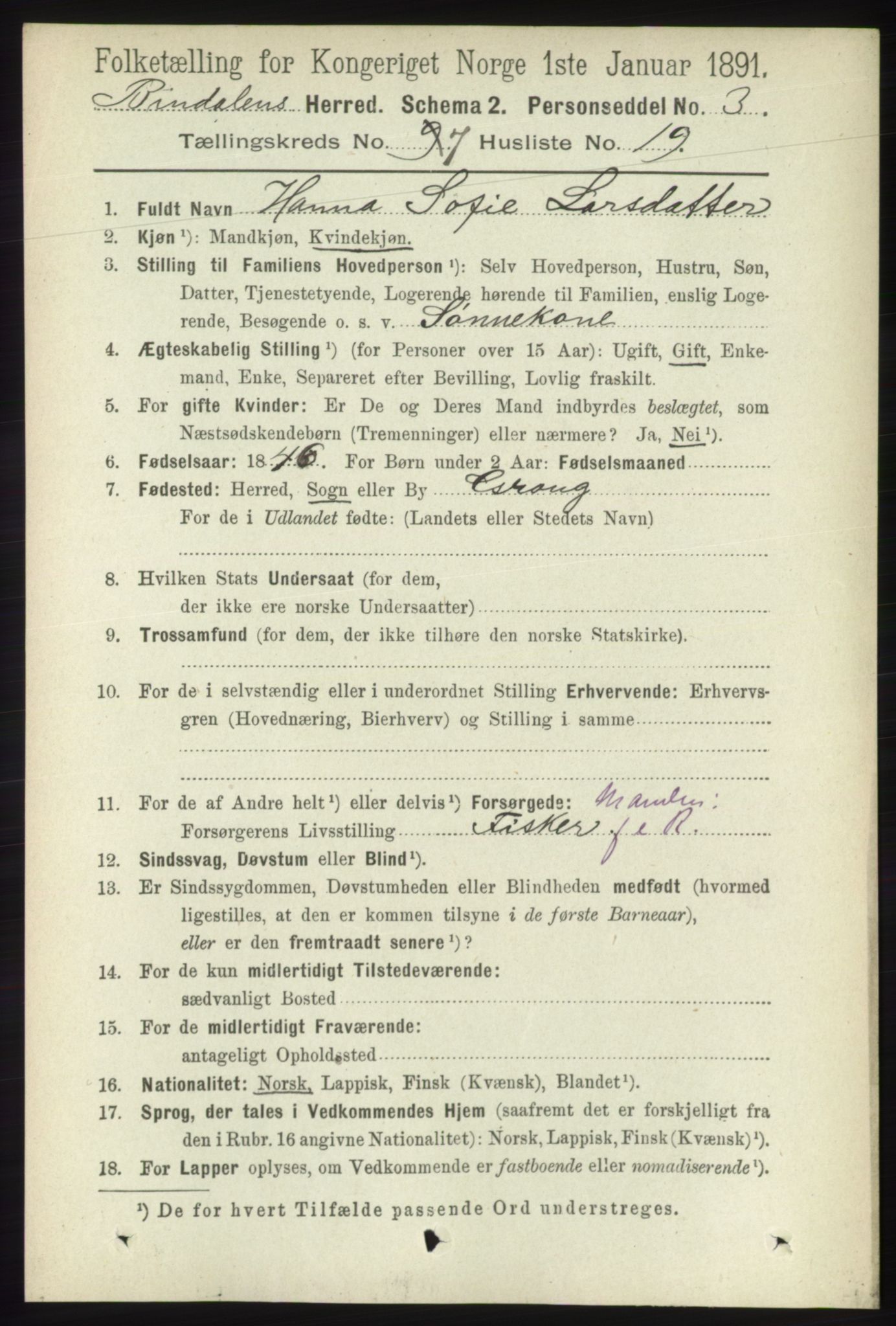 RA, 1891 census for 1811 Bindal, 1891, p. 2371