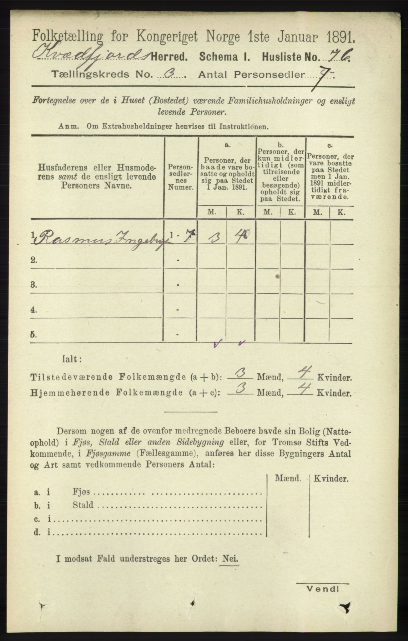 RA, 1891 census for 1911 Kvæfjord, 1891, p. 1296