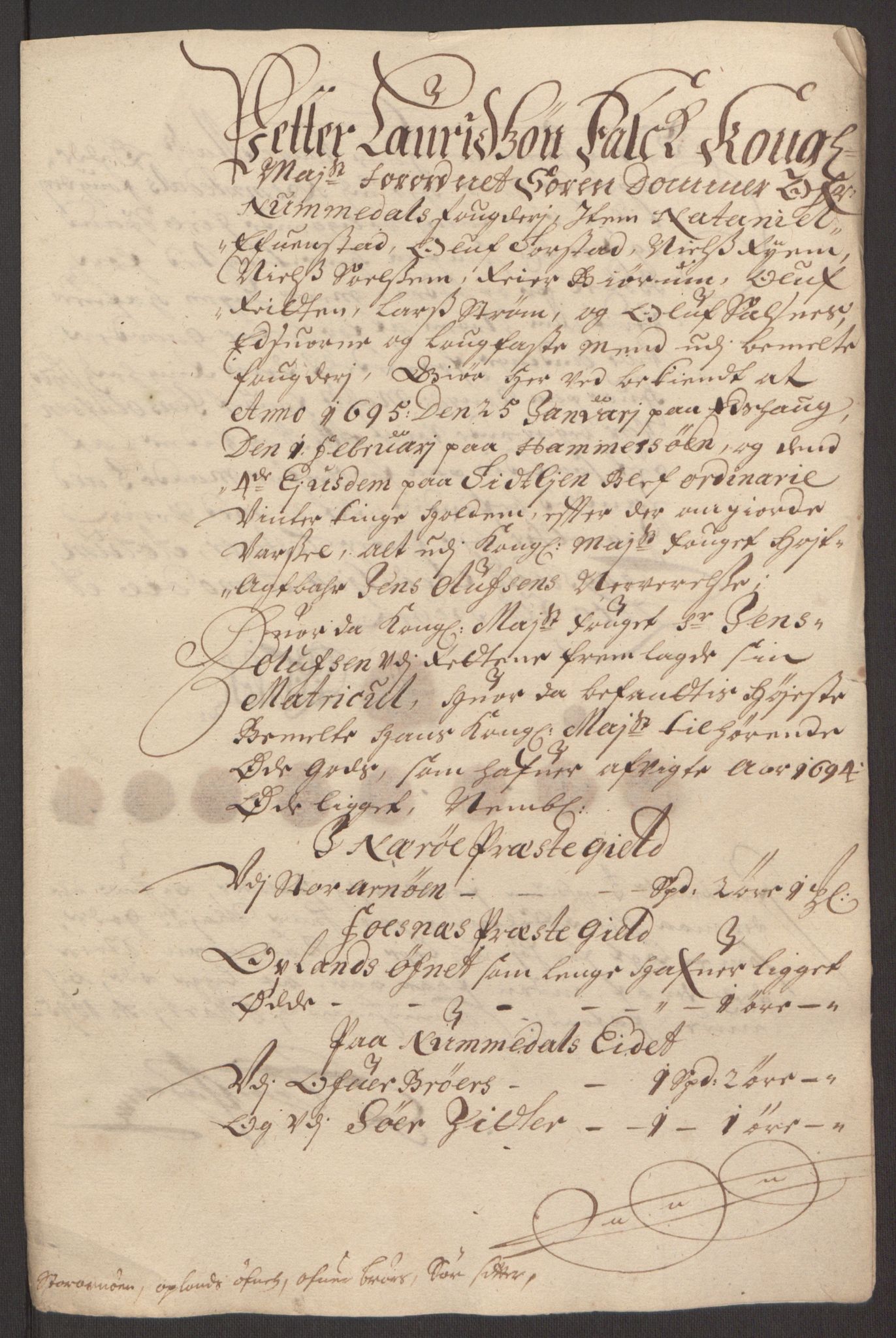 Rentekammeret inntil 1814, Reviderte regnskaper, Fogderegnskap, AV/RA-EA-4092/R64/L4424: Fogderegnskap Namdal, 1692-1695, p. 429