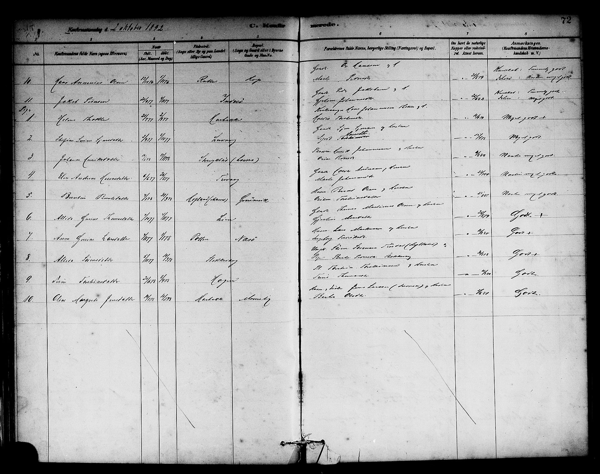 Solund sokneprestembete, AV/SAB-A-81401: Parish register (official) no. A 1, 1881-1902, p. 72