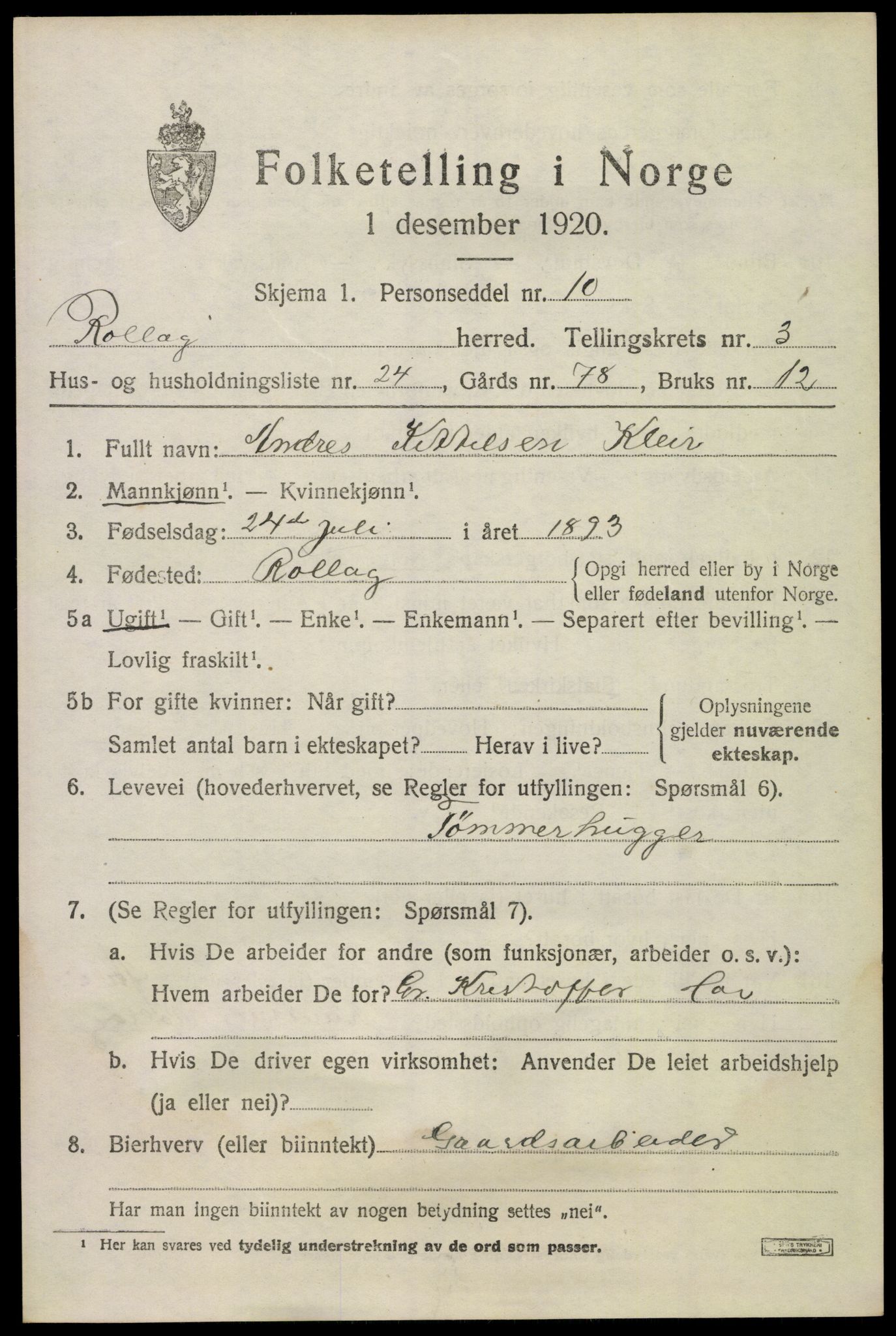 SAKO, 1920 census for Rollag, 1920, p. 1770