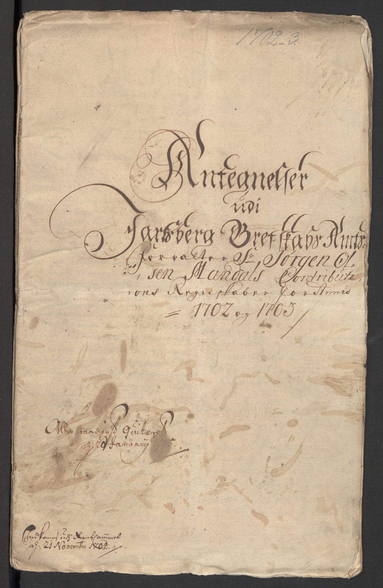 Rentekammeret inntil 1814, Reviderte regnskaper, Fogderegnskap, RA/EA-4092/R32/L1871: Fogderegnskap Jarlsberg grevskap, 1703-1705, p. 140