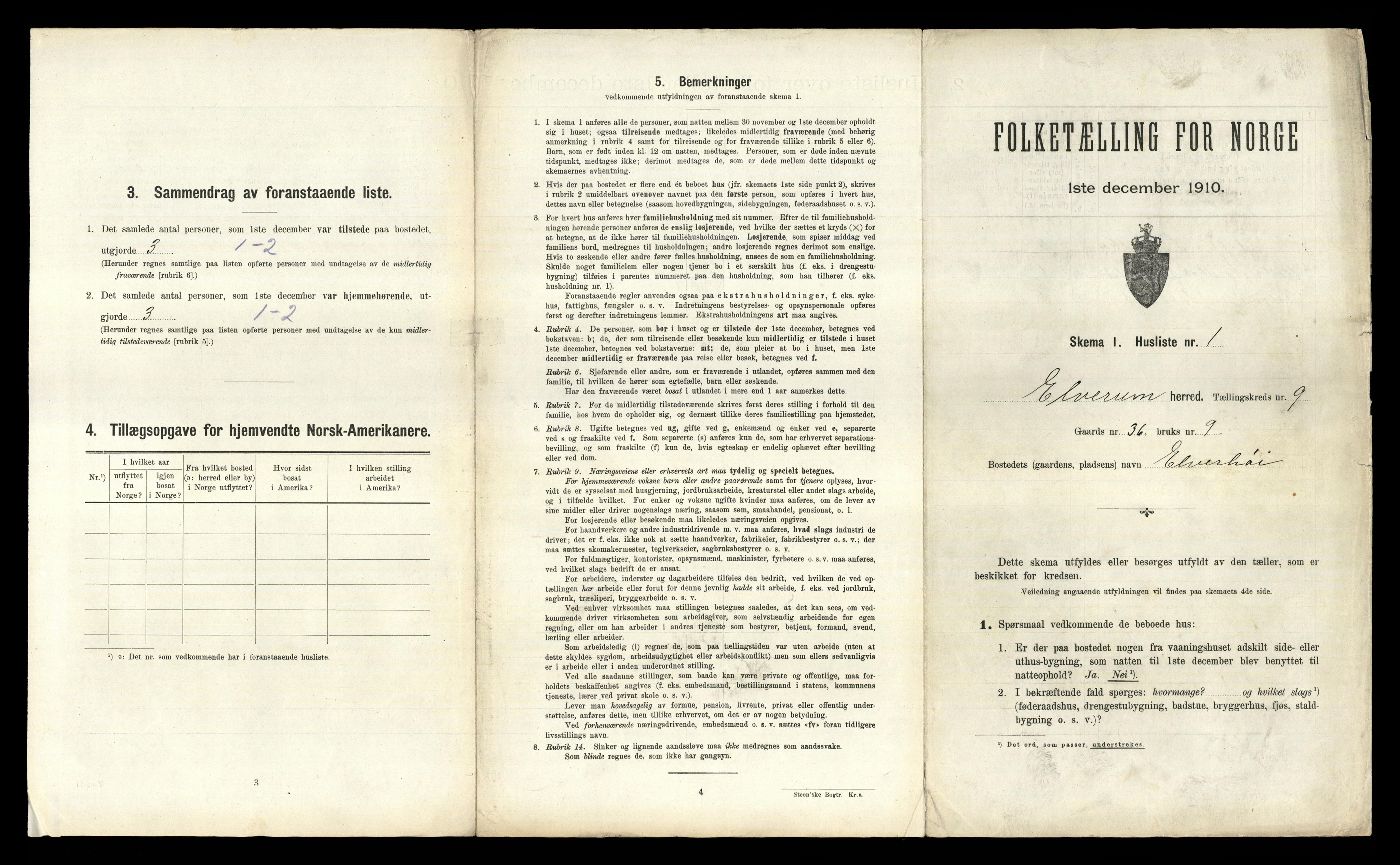 RA, 1910 census for Elverum, 1910, p. 1305