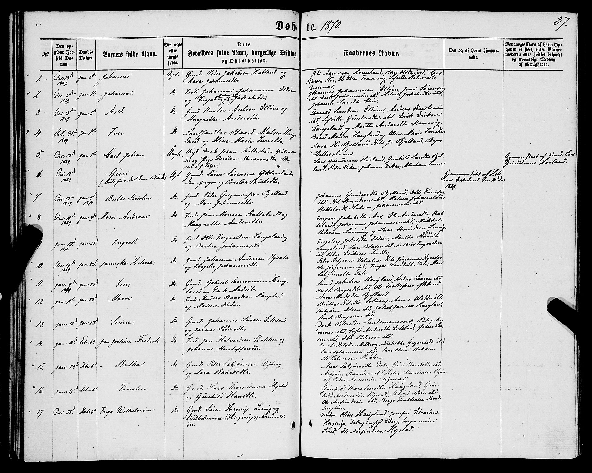 Stord sokneprestembete, AV/SAB-A-78201/H/Haa: Parish register (official) no. B 1, 1862-1877, p. 37