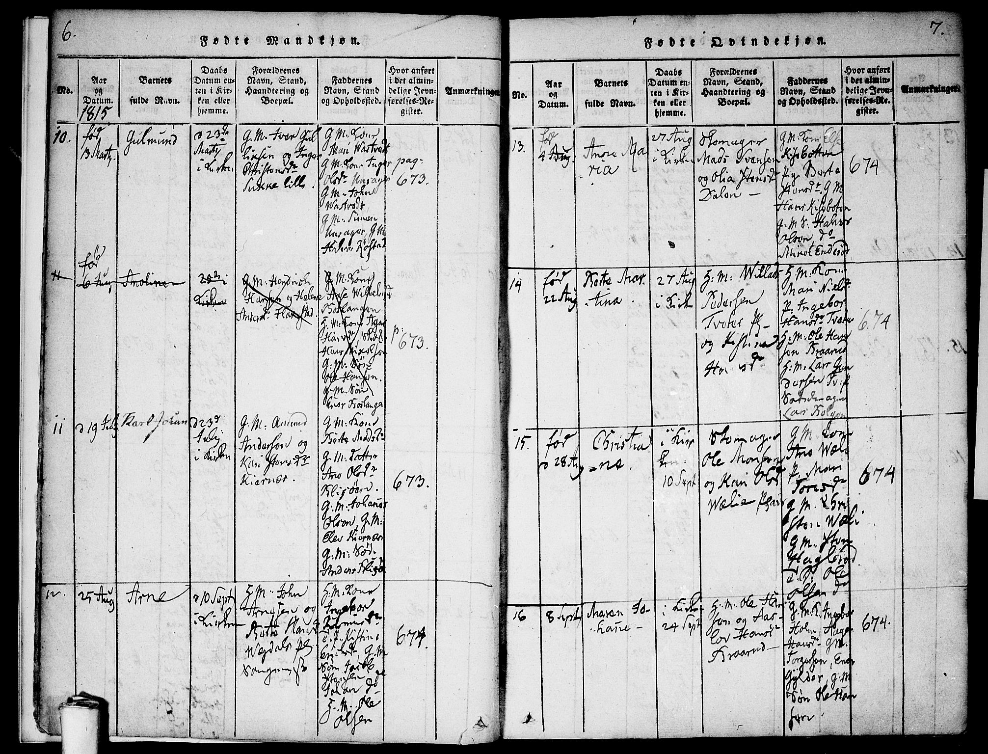 Våler prestekontor Kirkebøker, AV/SAO-A-11083/F/Fa/L0005: Parish register (official) no. I 5, 1815-1839, p. 6-7