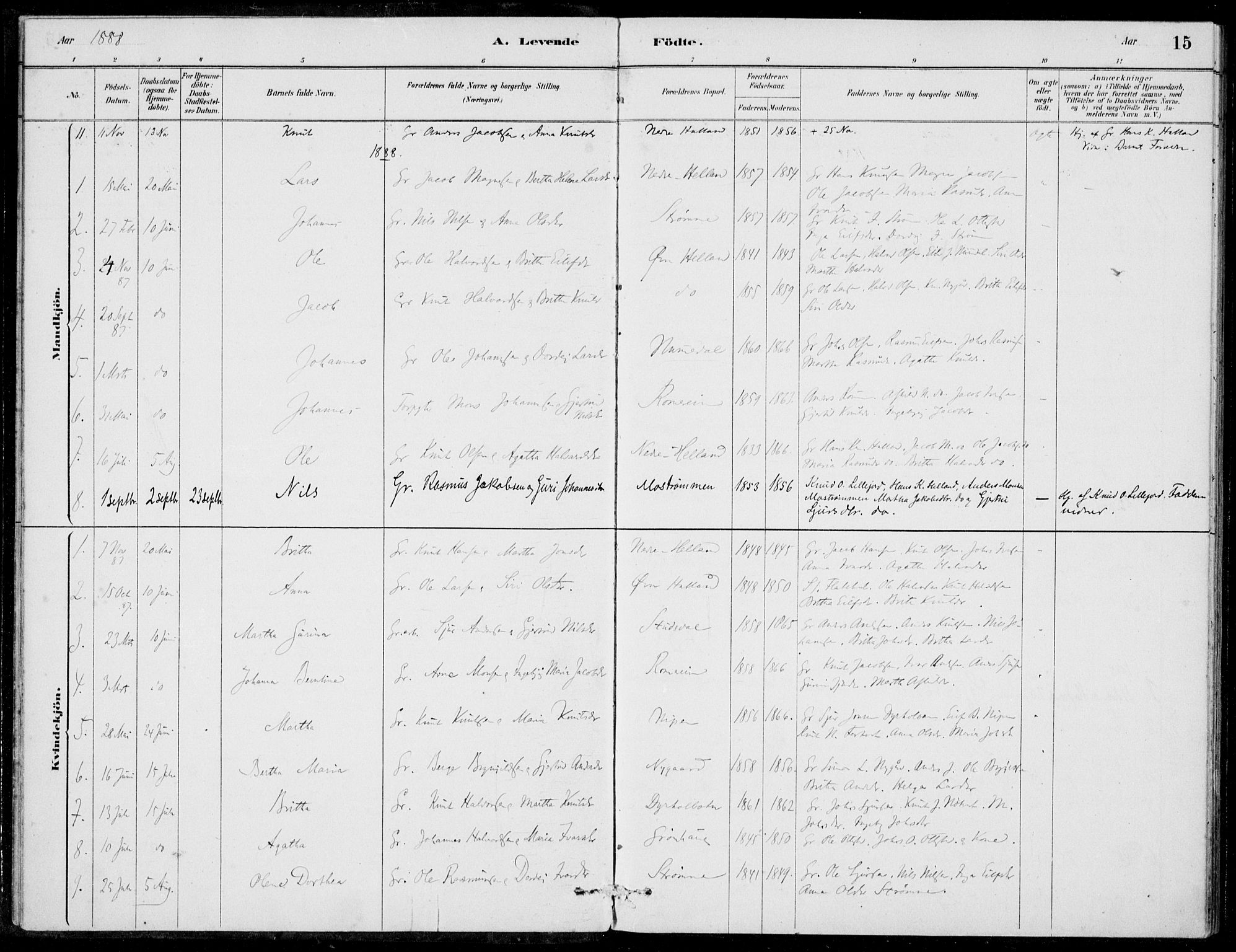 Hosanger sokneprestembete, AV/SAB-A-75801/H/Haa: Parish register (official) no. C  1, 1880-1900, p. 15