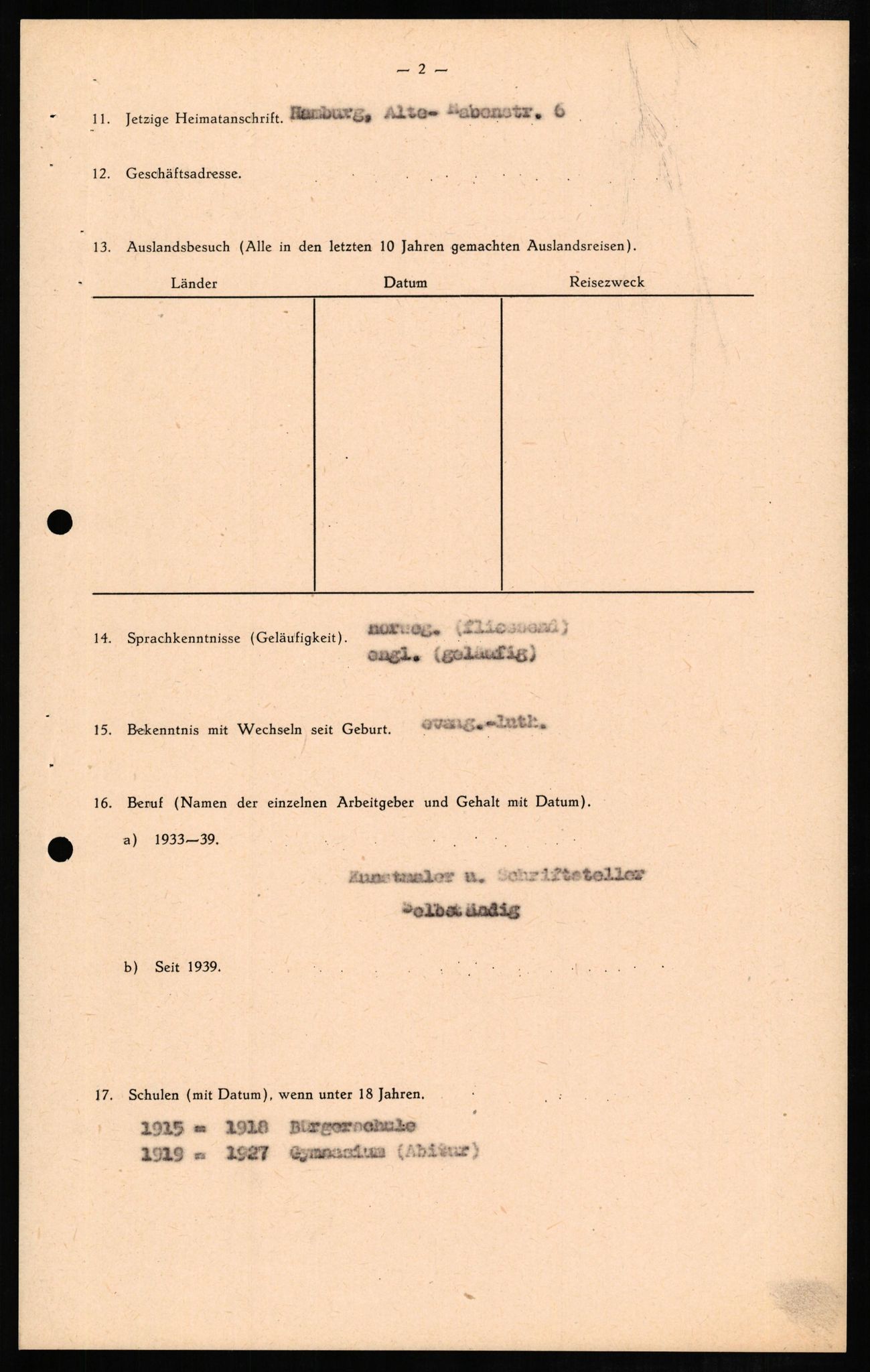 Forsvaret, Forsvarets overkommando II, AV/RA-RAFA-3915/D/Db/L0009: CI Questionaires. Tyske okkupasjonsstyrker i Norge. Tyskere., 1945-1946, p. 406