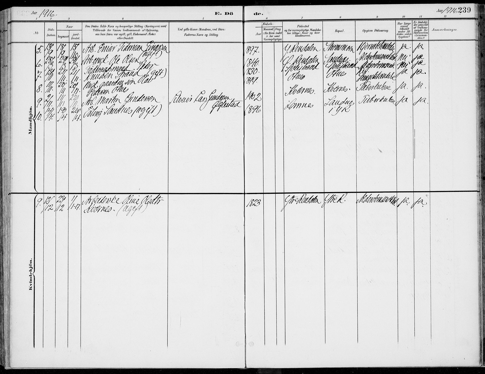 Rendalen prestekontor, AV/SAH-PREST-054/H/Ha/Haa/L0011: Parish register (official) no. 11, 1901-1925, p. 239