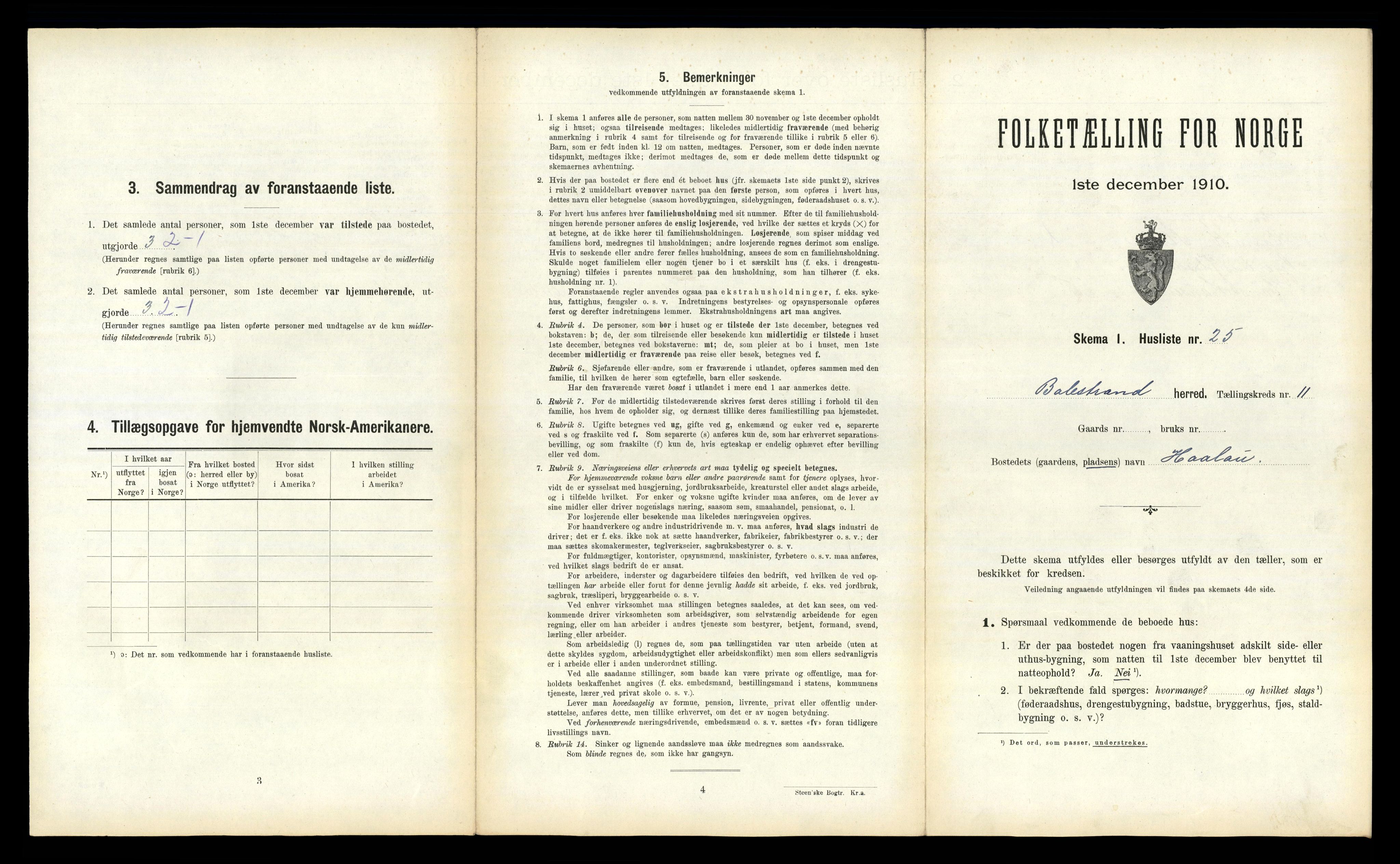 RA, 1910 census for Balestrand, 1910, p. 740