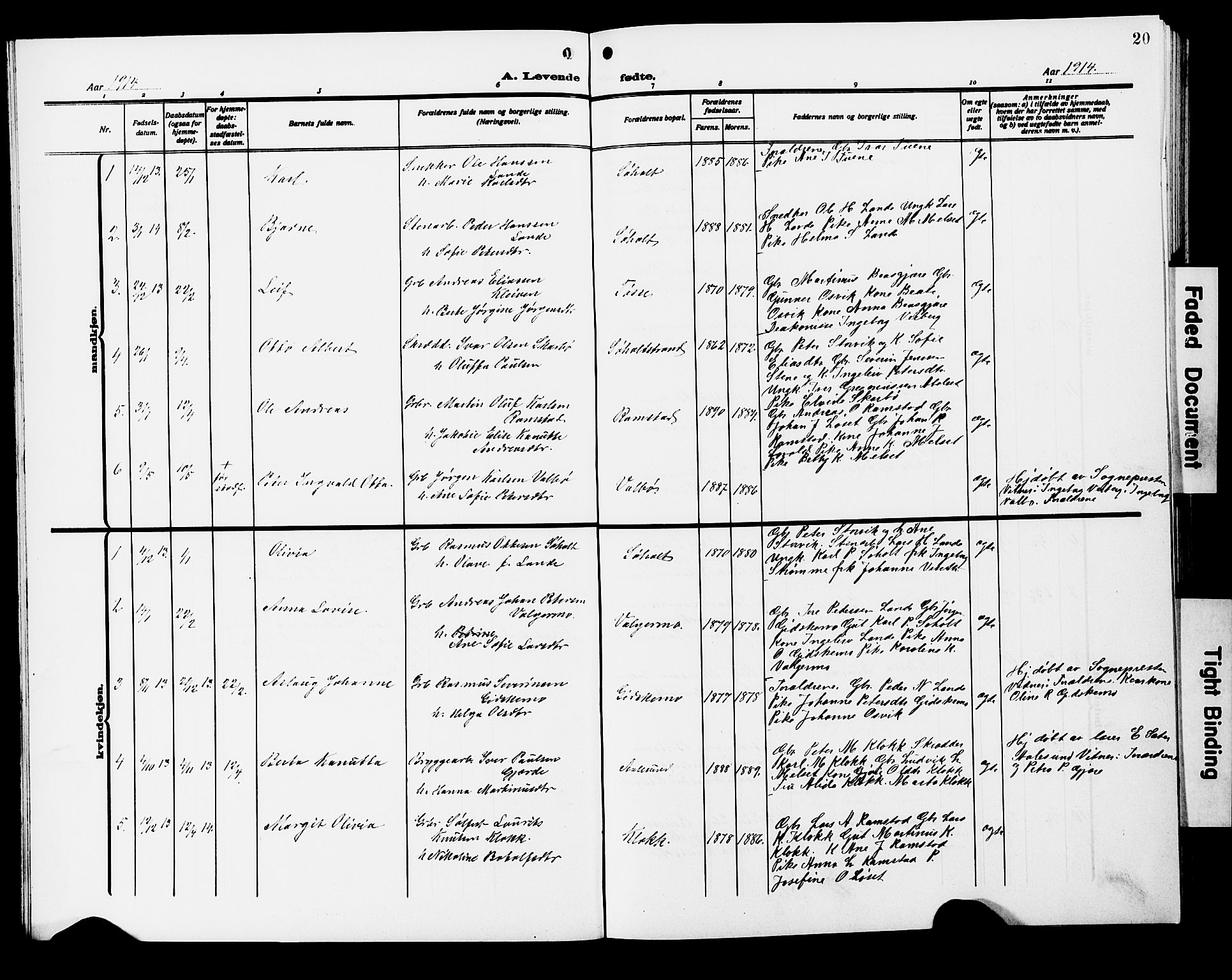 Ministerialprotokoller, klokkerbøker og fødselsregistre - Møre og Romsdal, SAT/A-1454/522/L0328: Parish register (copy) no. 522C07, 1909-1925, p. 20
