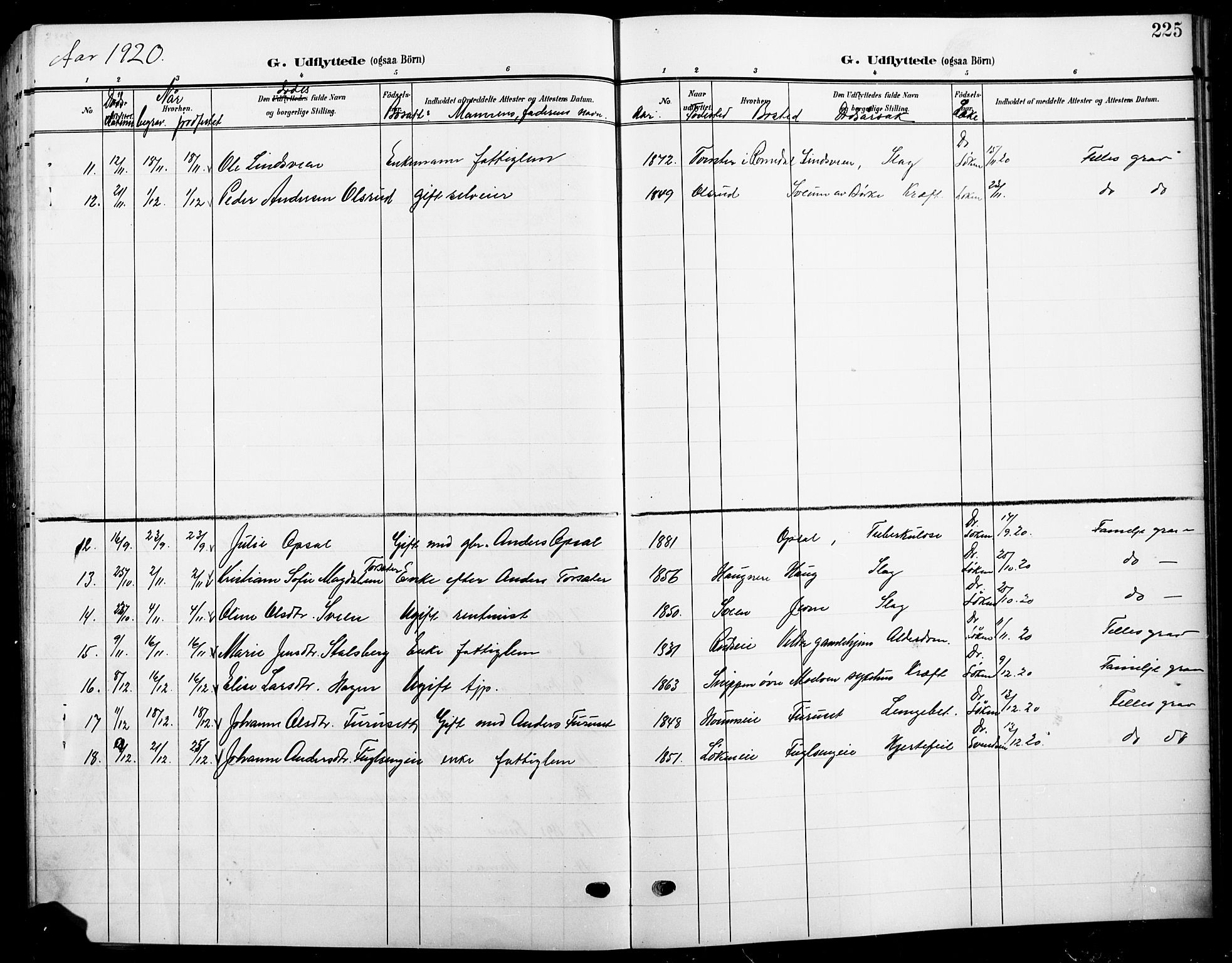 Ringsaker prestekontor, AV/SAH-PREST-014/L/La/L0017: Parish register (copy) no. 17, 1905-1920, p. 225